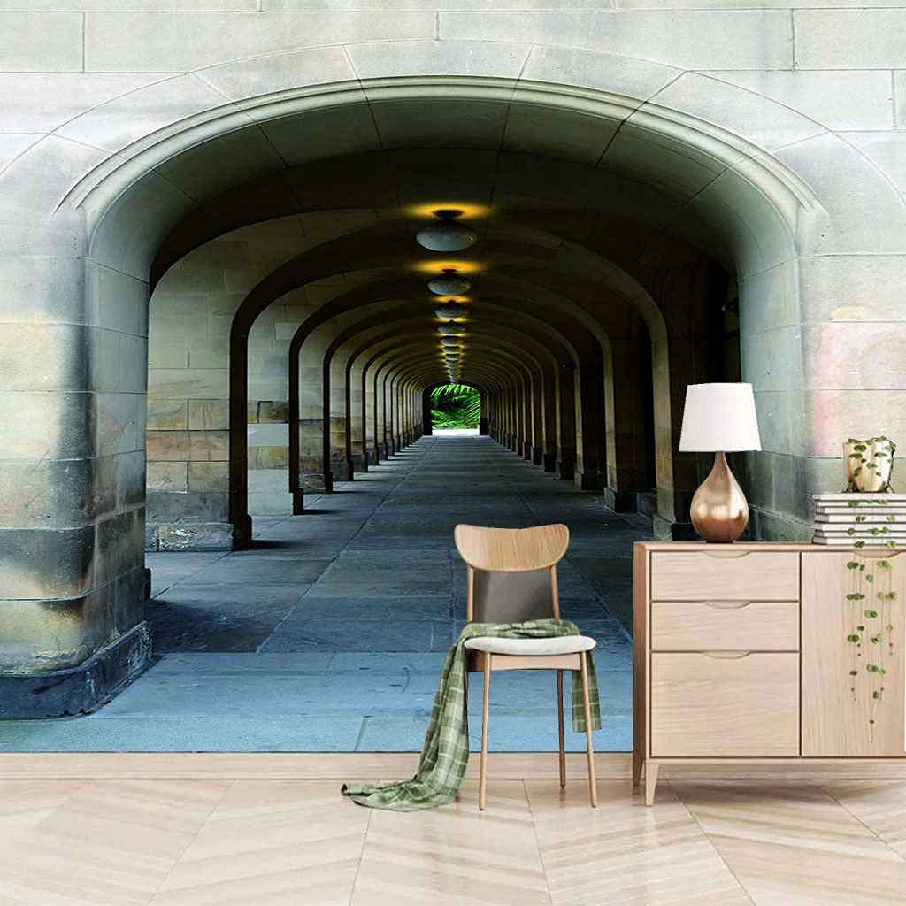 Papier peint panoramique 3D effet couloir architectural 200x140 cm toile auto-adhésive
