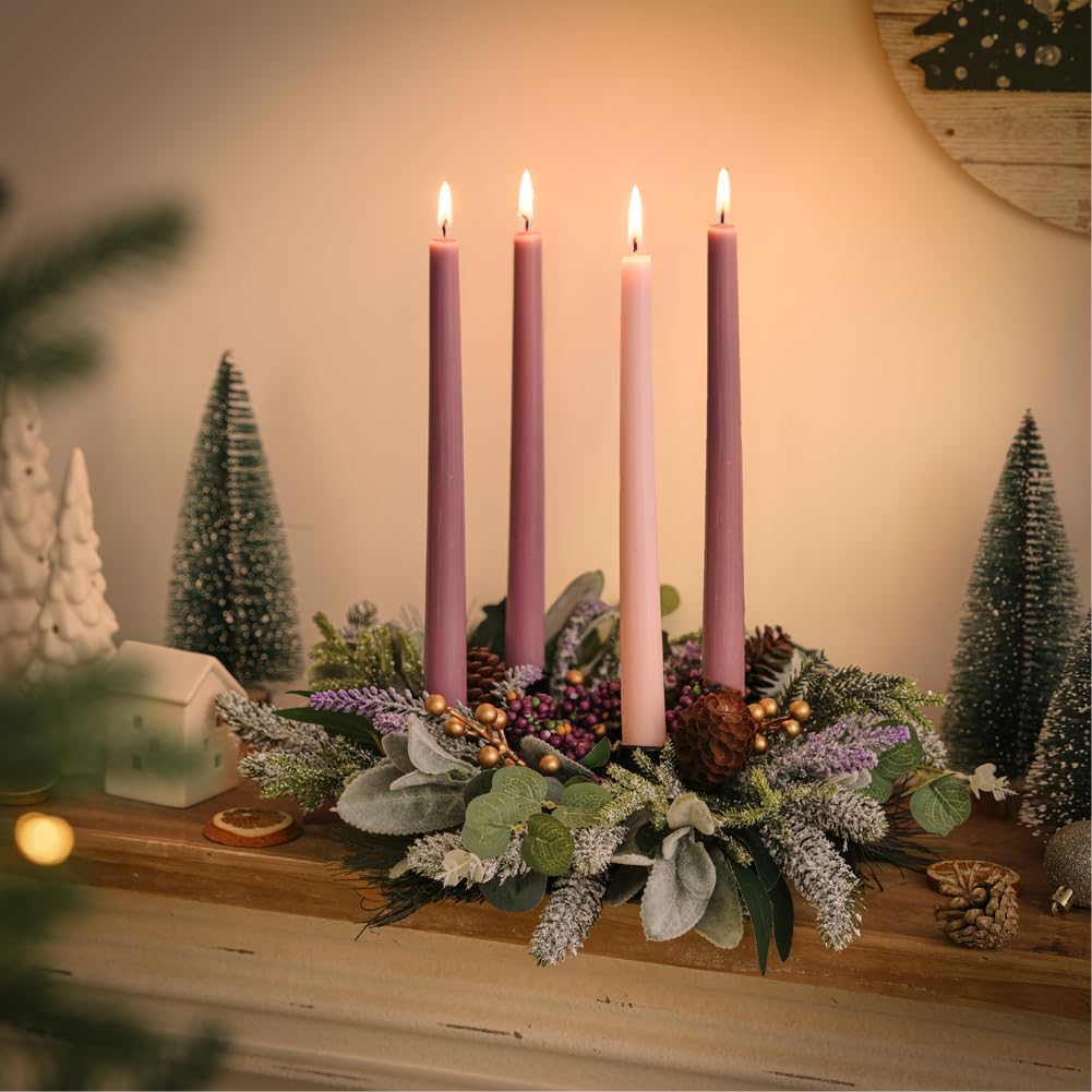 BLOSMON Advent Wreath for Christmas Centerpieces: 14 Inch Advent Candles Holder Ring for Table Decorations - Pine Berry Xmas Holiday Home Church Candlesticks Decor