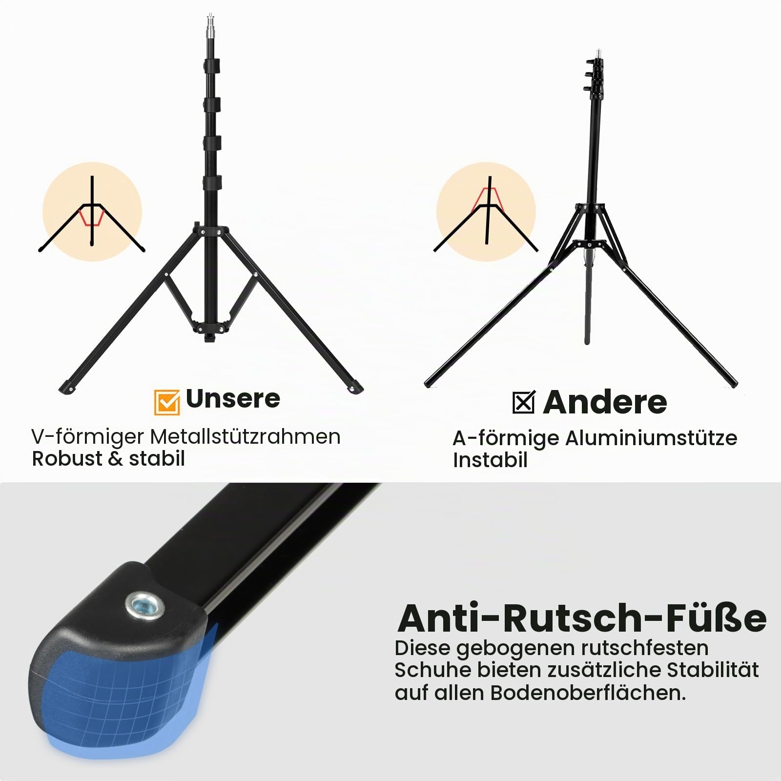 TARION Lichtstativ 180 cm Aluminium Lampenstativ Traglast 8 kg für Studio Outdoor Fotografie Ringlicht Blitzlicht mit Tragetasche(FL2009x2)