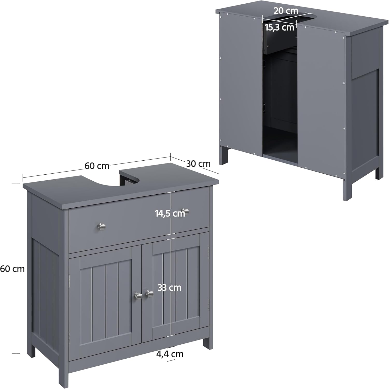 Dimensions diagram of the Yaheetech Bathroom Vanity Unit