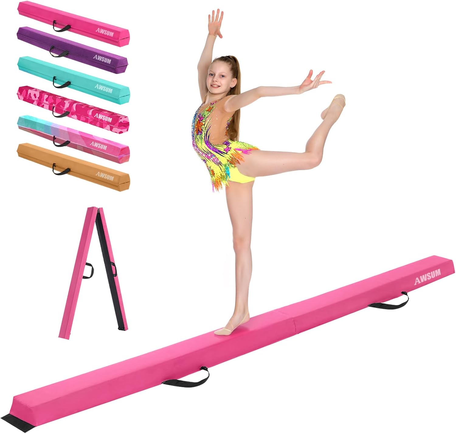 AWSUM Balance Beam for Kids with Carry Bag, 6ft/8ft/9ft/10ft Anti-Slip Folding Gymnastics Equipment, Suede Cover, for Home Training School, Toddler to Teen