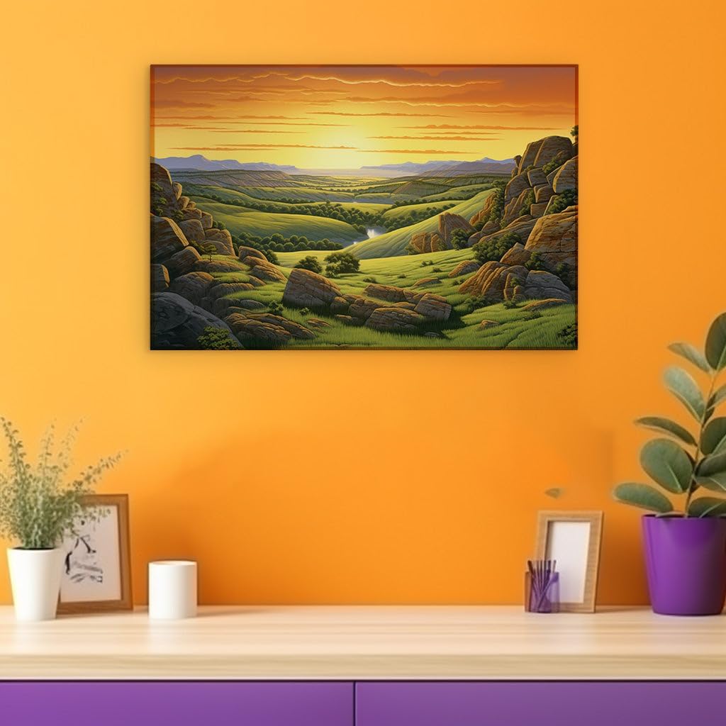 Canvas for Living room. Sunset Serenity in the Enchanted Valley � A Portrait of Timeless Beauty, 27 x 18 inch Canvas Wall Art - Contemporary Masterpieces - Modern Home Decor