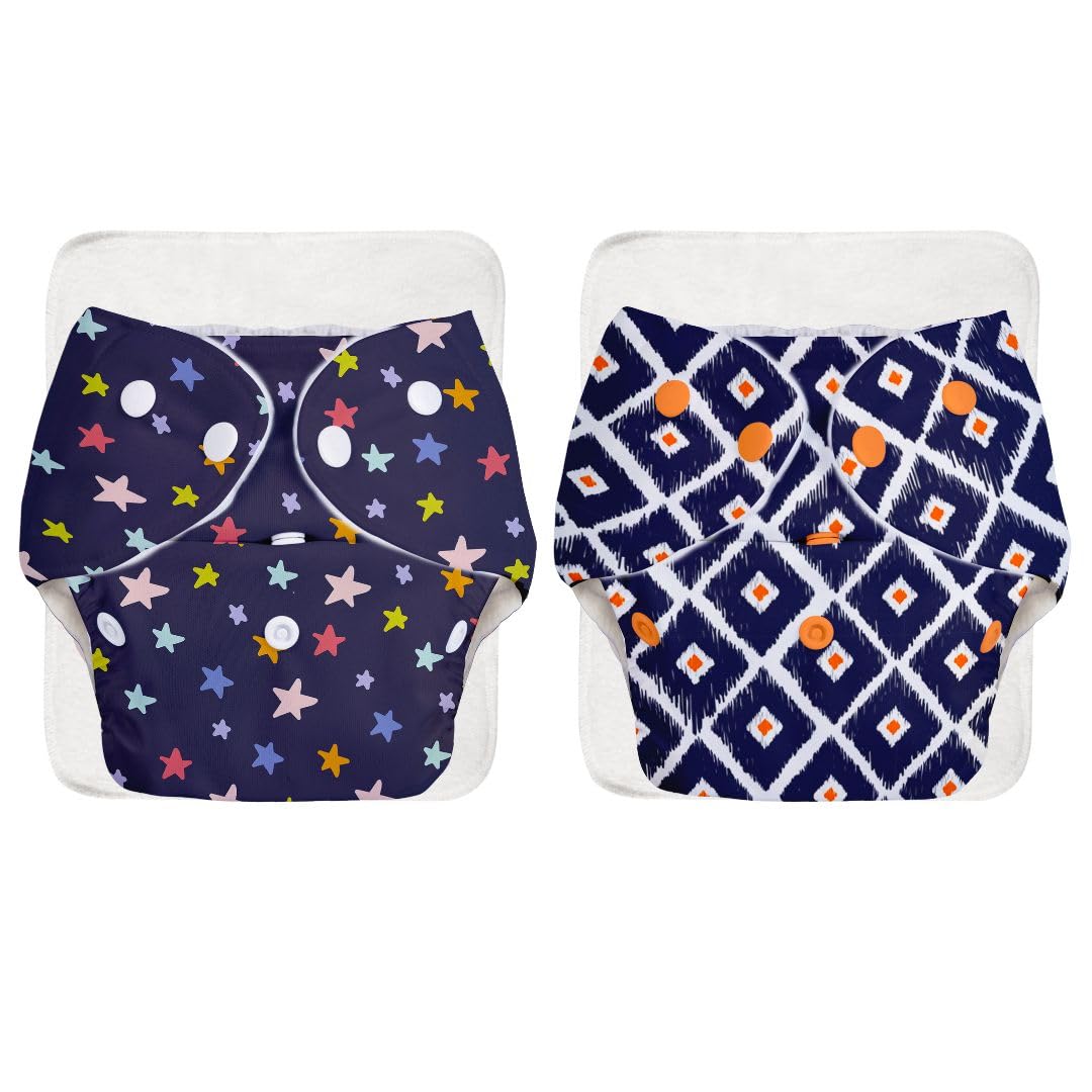 SuperBottoms BASIC EASY - Cloth Diapers+ Inserts - Freesize Adjustable and Reusable Cloth Diaper for babies 0-3 Years | With quick drying prefold style soaker-Assorted-picture-10