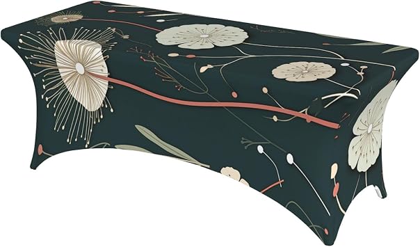 Bloom Tablecloth 6FT Stretch Spandex Table Cover Rectangle Table Cloth Waterproof & Stain Resistant Tablecloths Washable Tablecover for Dining Tabletop Decoration, Black