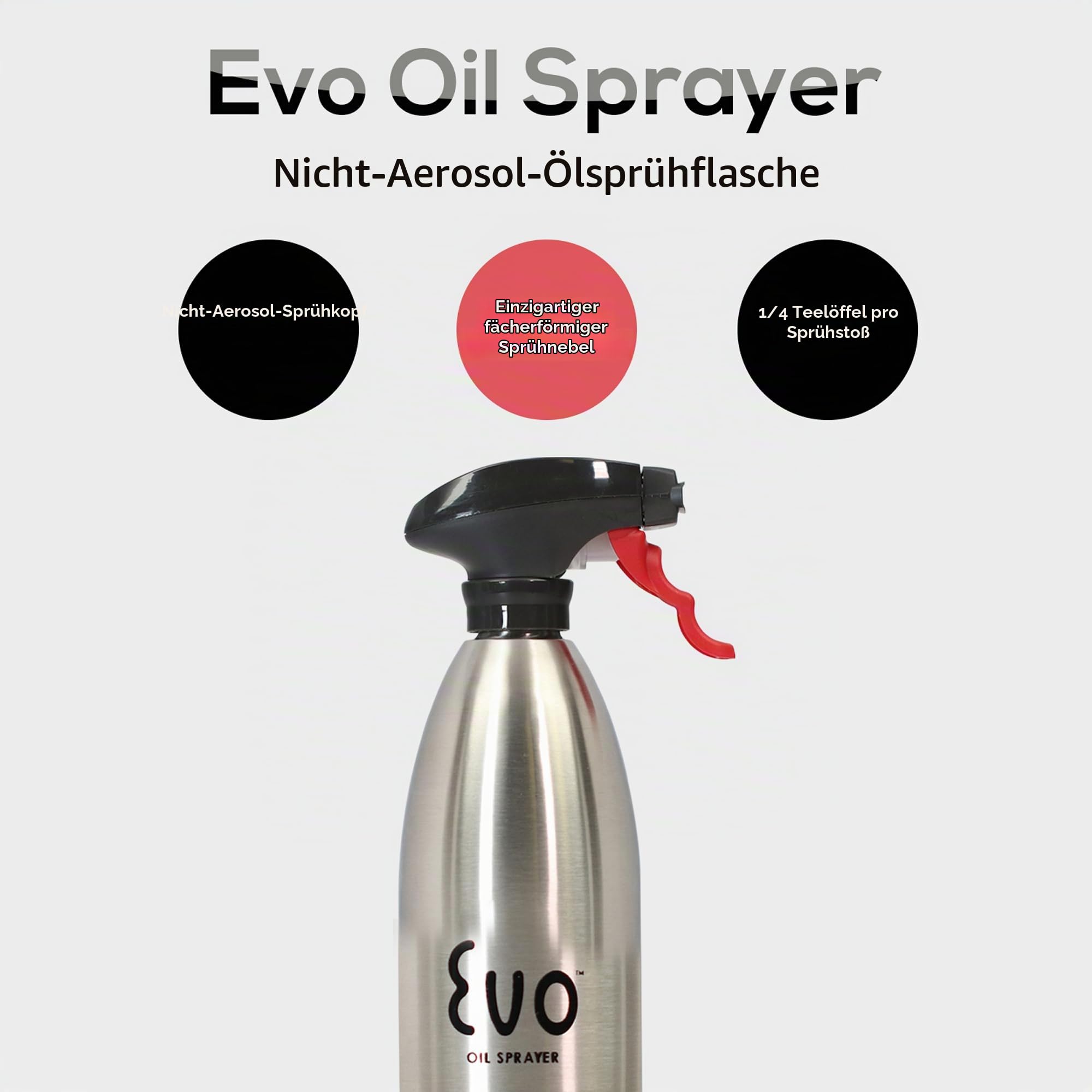 Evo 18/8 Edelstahl-Ölsprüher ohne Aerosol für Olivenöl, Speiseöle und Essige, Silber, 473 ml Fassungsvermögen