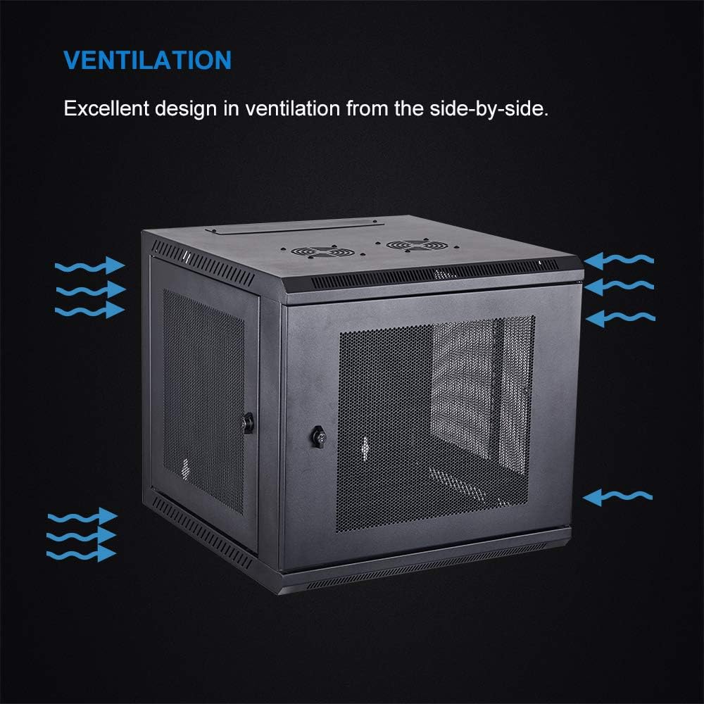 Black Friday Clearance KENUCO Wall Mount Rack Cabinet Enclosure | Fully Assembled | Vented Door | Adjustable mounting Rails | Cold Rolled Steel | RACK-09 | (23.6'' x 19.7'', 6U)