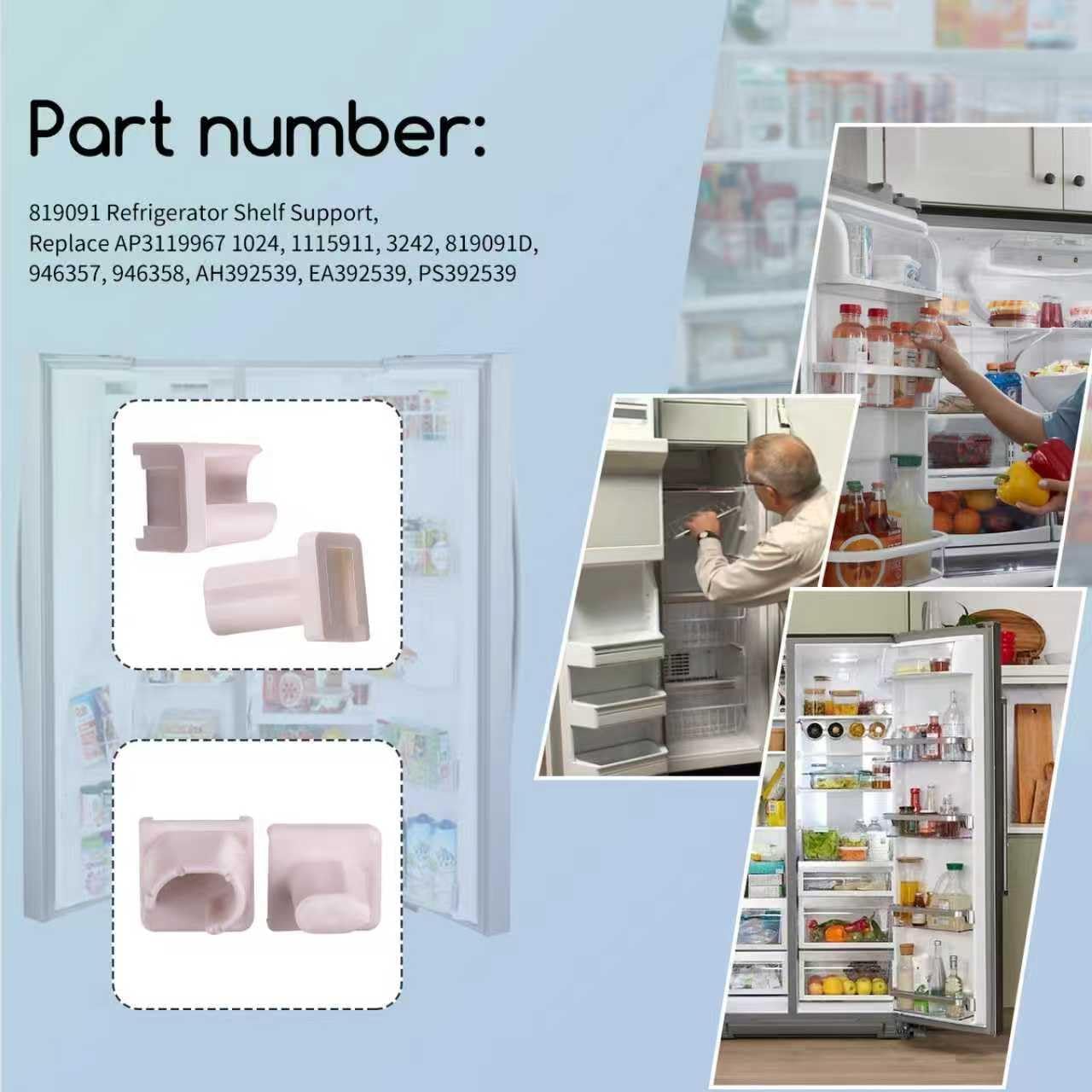 XTPTFABS 819091 Refrigerator Shelf Support Compatible with Whirlpool Freezer,Replace AP3119967 1024 1115911 3242 819091D 946357 946358 AH392539 EA392539 PS392539