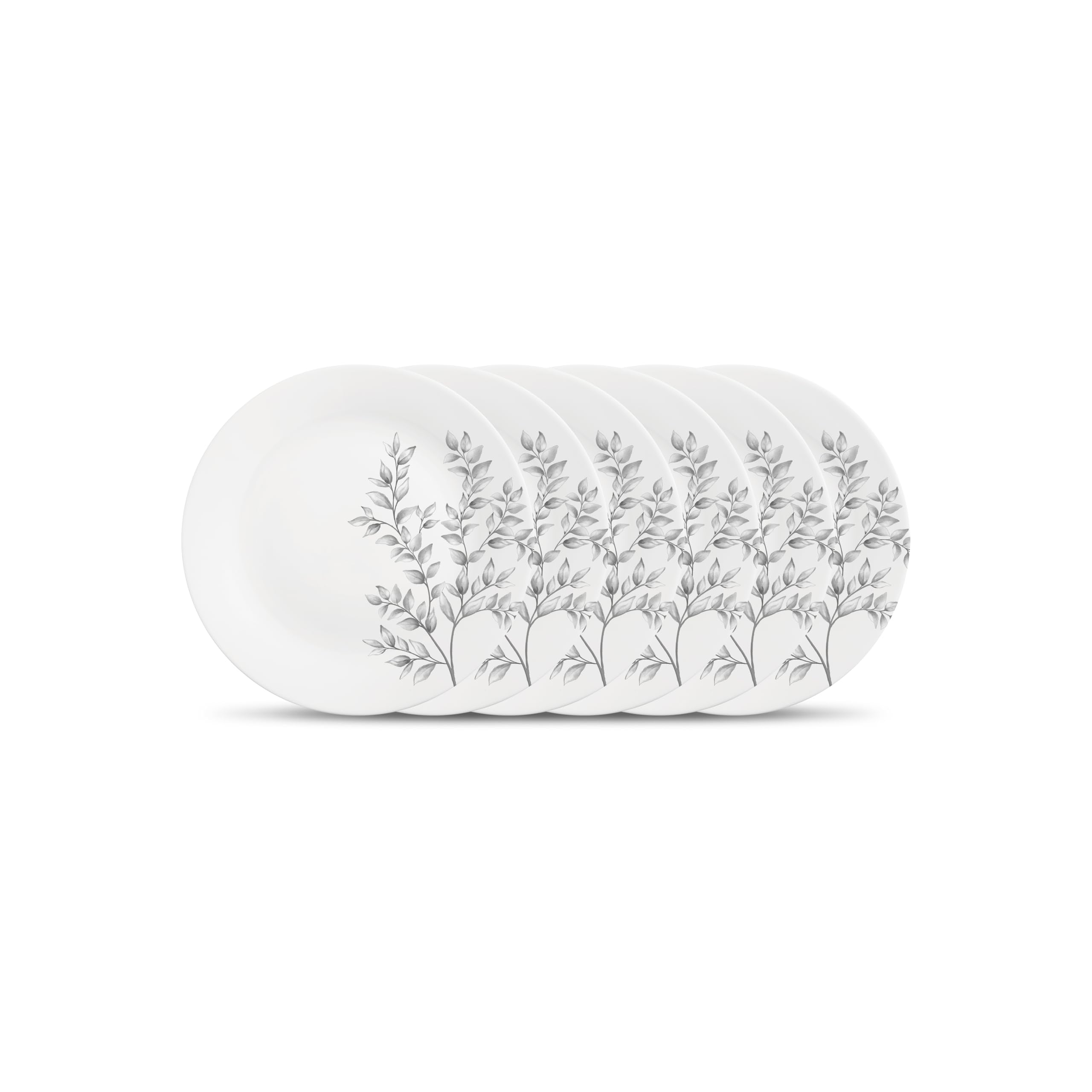 La Opala Diva Pearl Collection Opal Glass Crockery | Quarter Plate Set of 6 | Dusky Vines Design | for Snacking & Gifting | Microwave Safe | 100% Vegetarian | Extra Strong | Light & White
