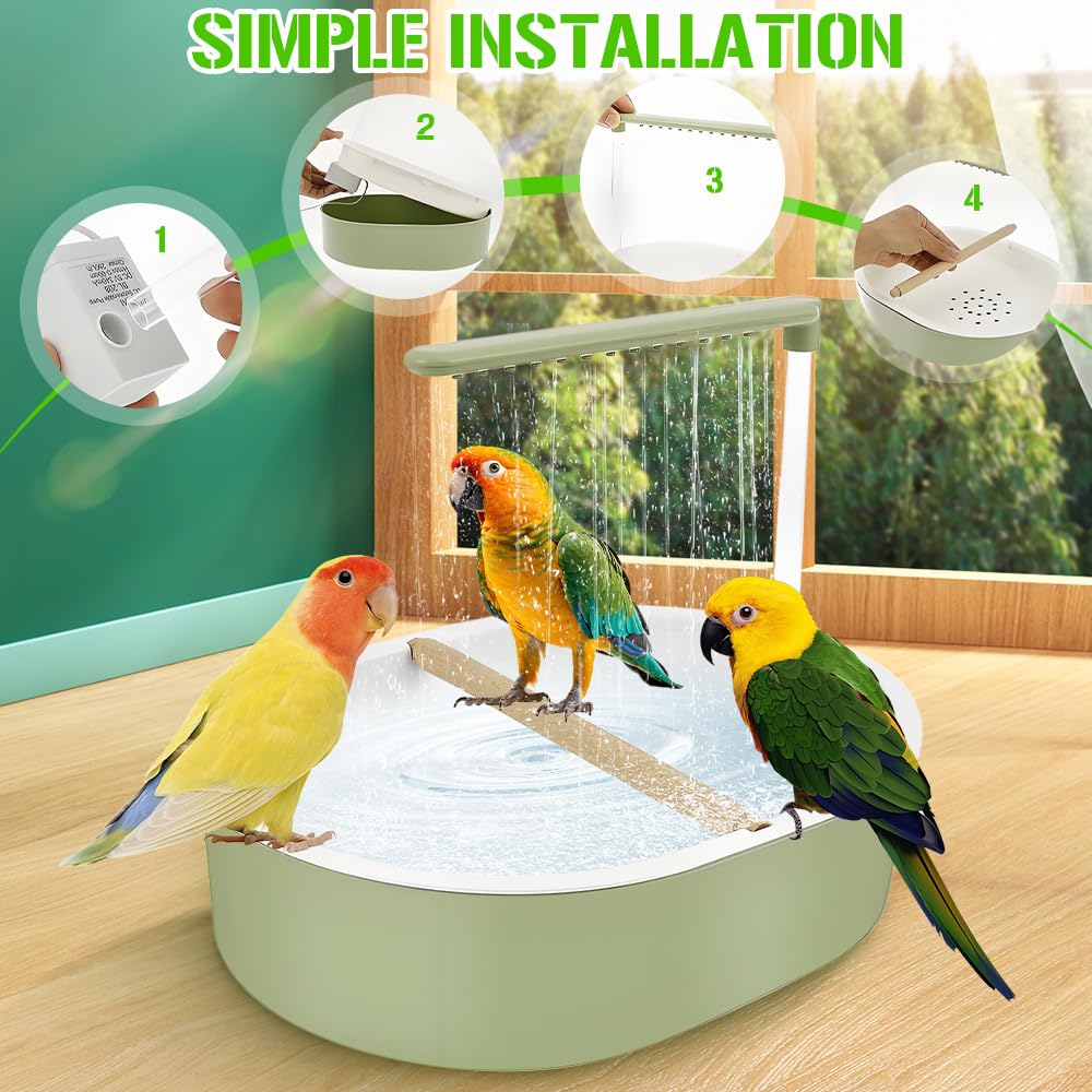 Baño Automático para Pájaros, Bañera de Agua Circulante Automática para Aves Domésticas, Ducha para Loros, Accesorio de Fuente para Jaula Periquitos Agapornis Cacatúa y Cotorra