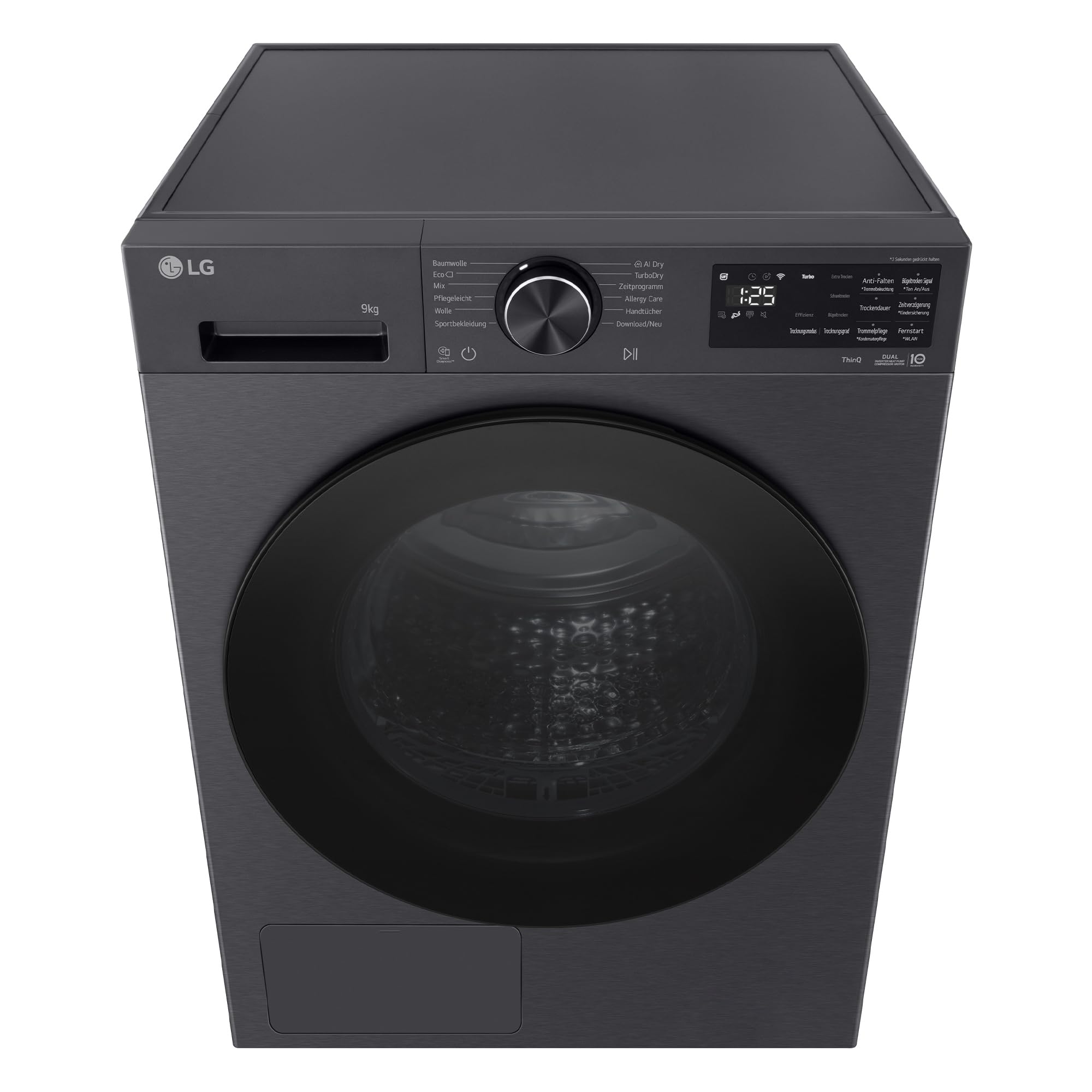 LG RT90X7B Trockner (B, 9 kg) mit Wärmepumpentechnologie (LED-Display, selbstreinigender Kondensator, Trockensensor) Matte Black