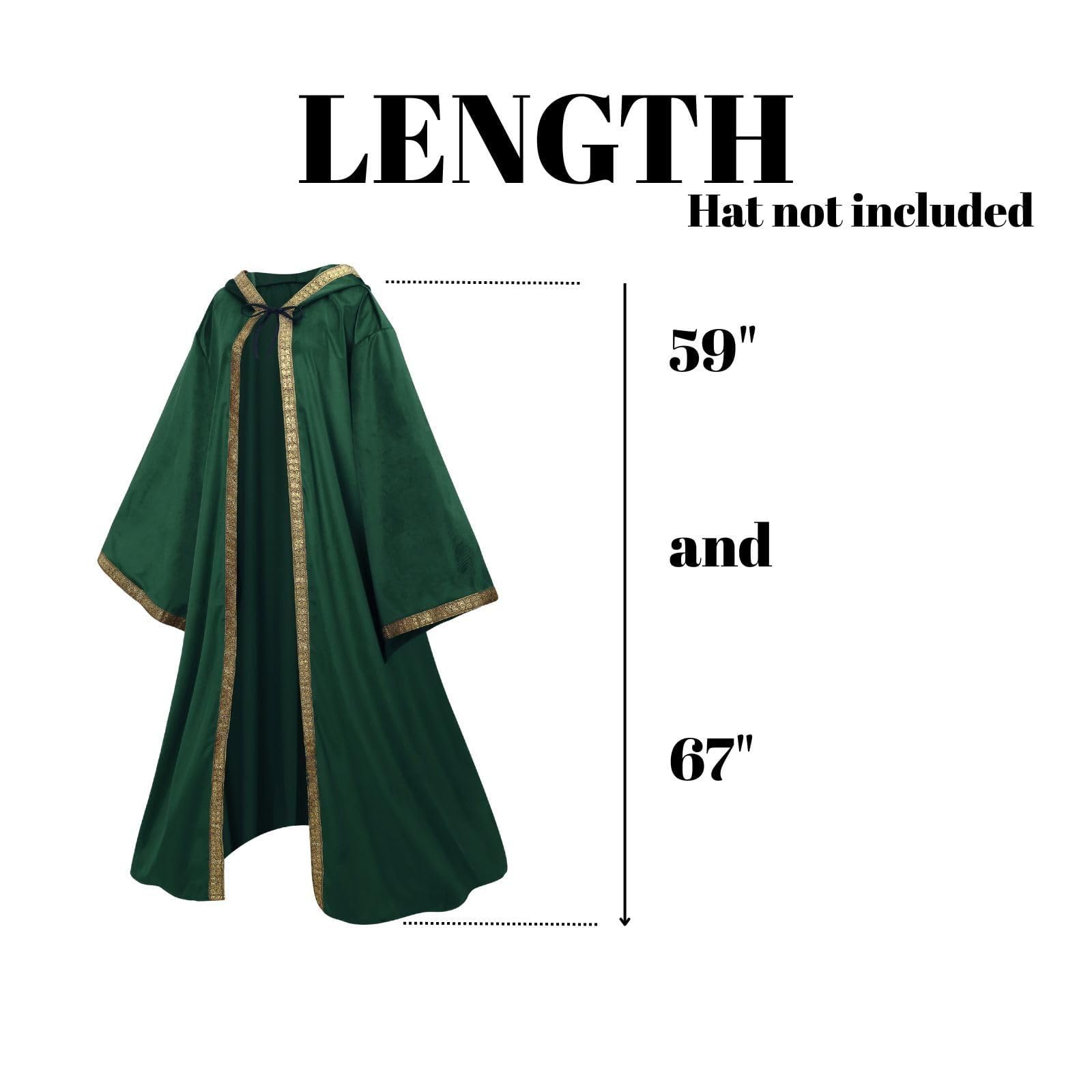 RRCBMD Wizard Cape Hooded Wizard Robe Men Cloak with Sleeves Robe Costume Wizard Outfit Wizard Robes Adult Men (Green-150CM) - Image 3