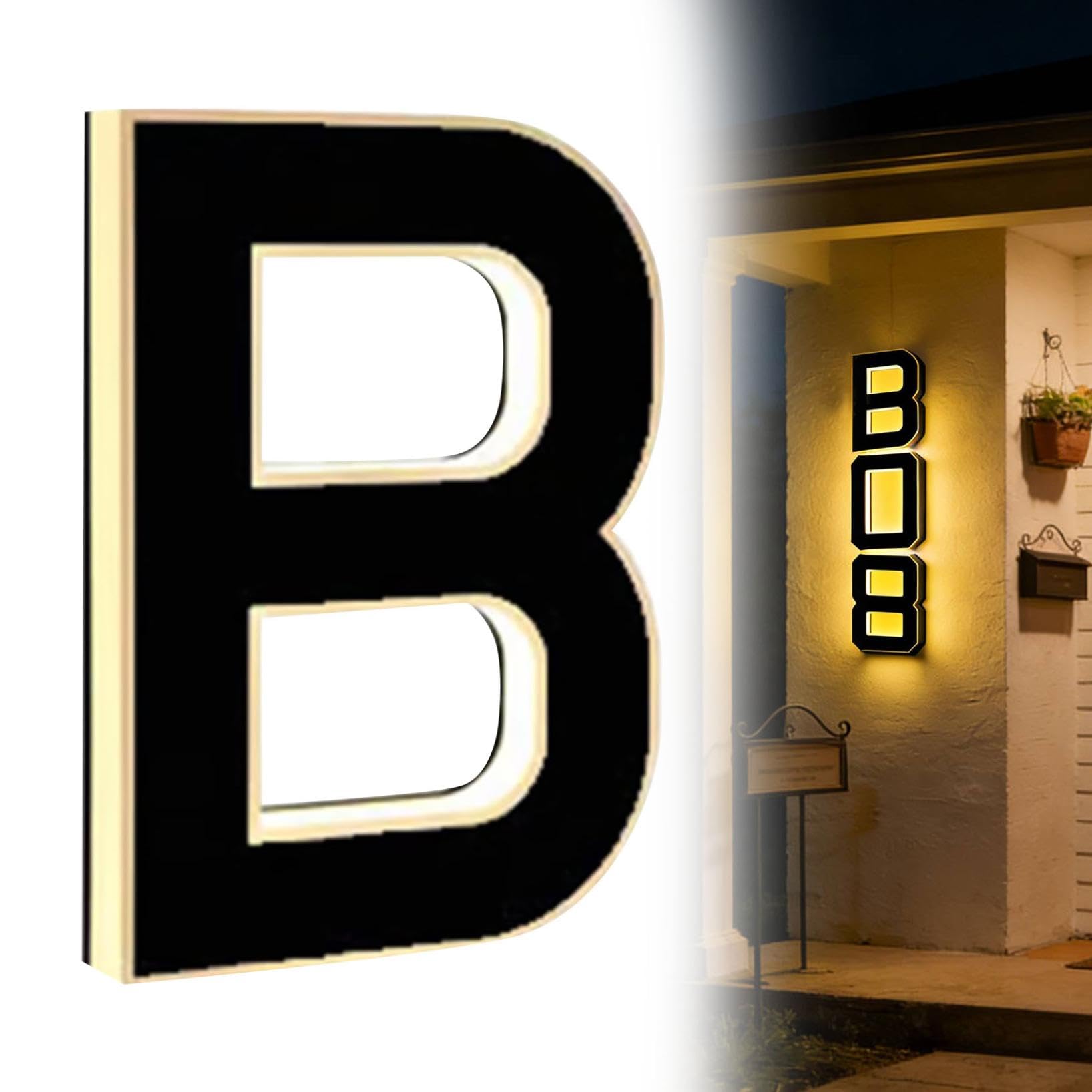 1Pcs Solar Door Number, 9 Inch – Energy Efficient Illuminated House Number Signs, Weatherproof Warm Light LED House Numbers, Easy Install Kit with Template – for Outside Wall, Garden, Driveway (B) — image 1
