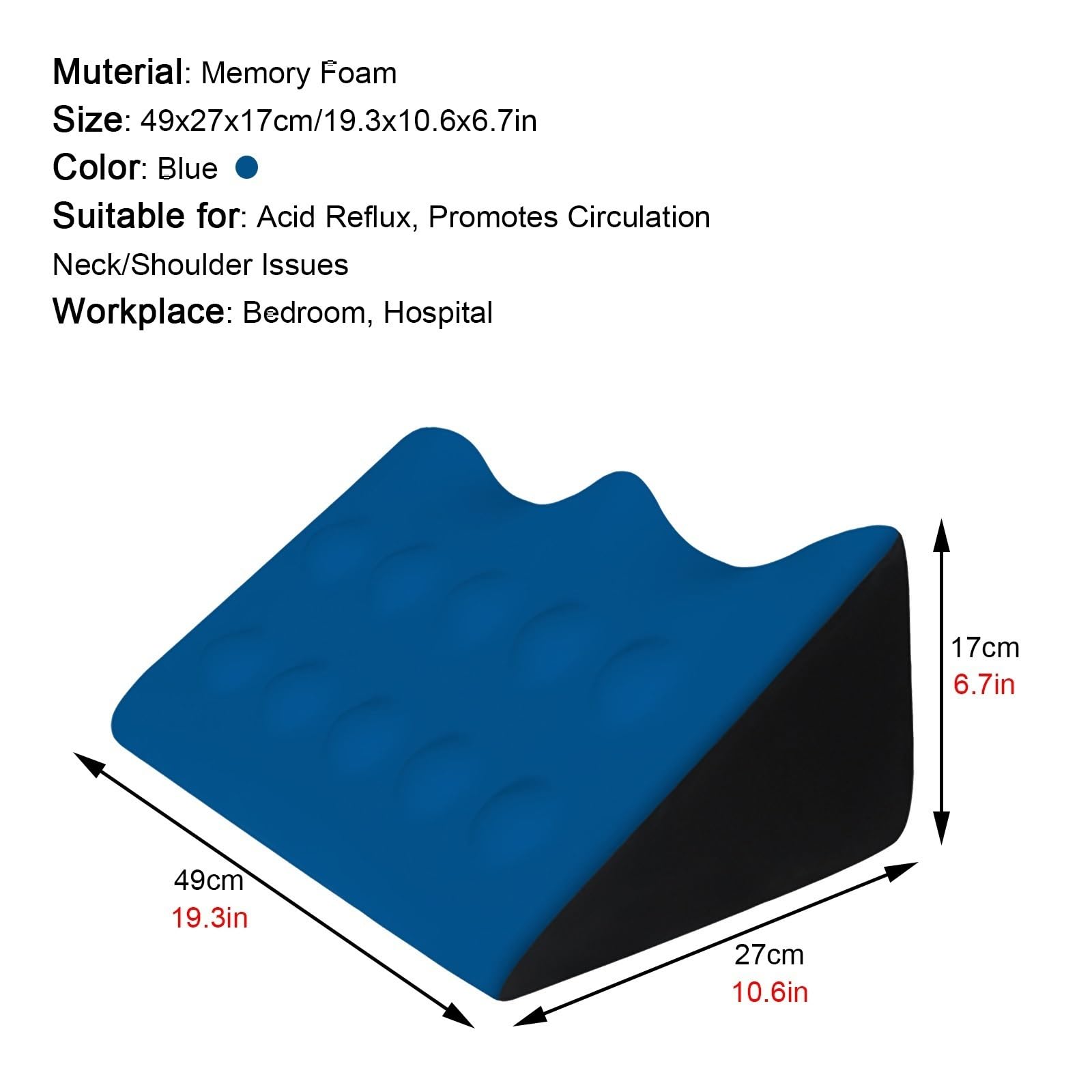 CuñA Antireflujo Adulto Almohada Elevar Colchon Almohada de cuña con soporte para el cuello, almohadas elevadas para reflujo ácido/postcirugía/dolor de hombro, almohada de cuña de espuma viscoelástica