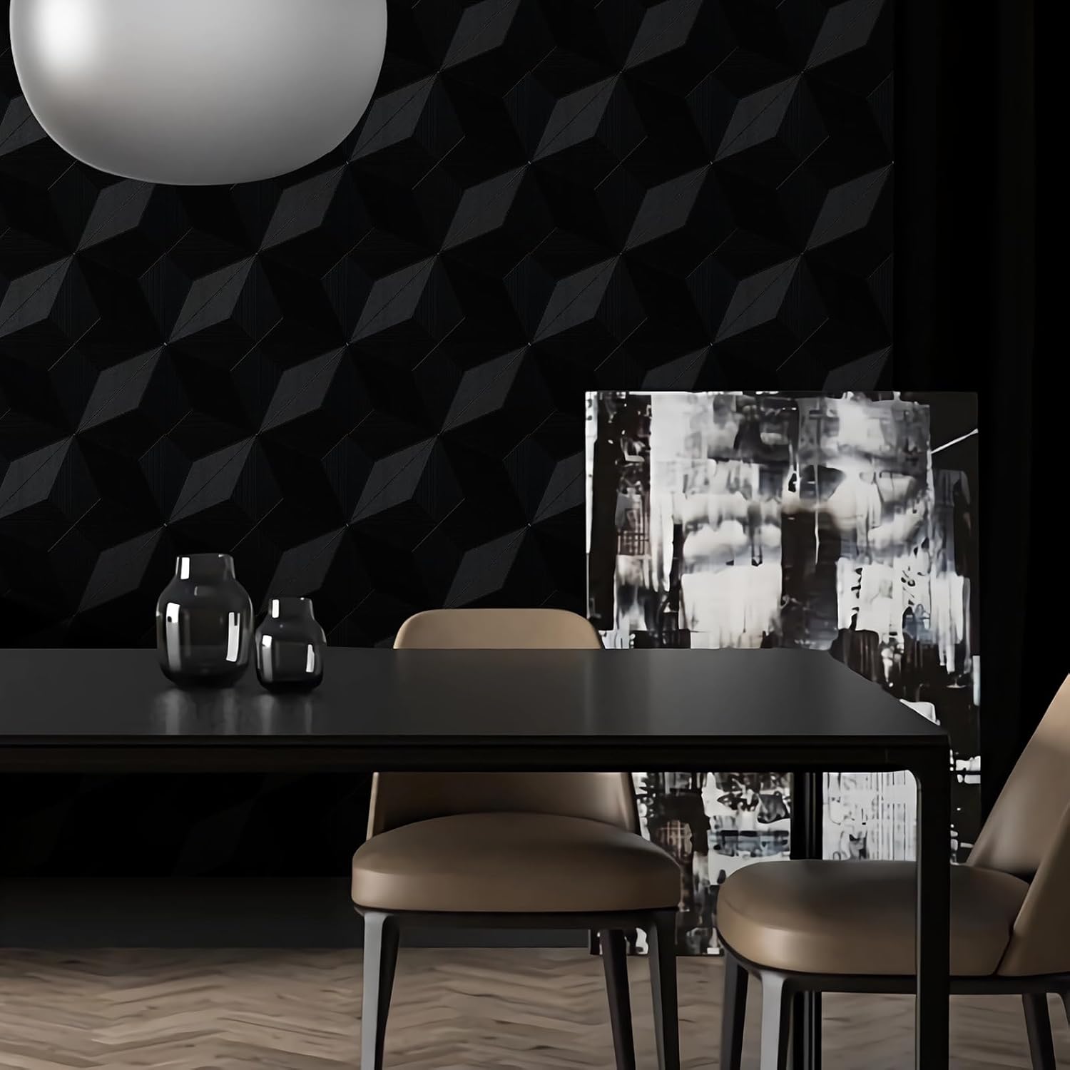 3D Peel and Stick Wallpaper,Black Wallpaper,Vinyl Contact Paper 15.7'' X 394'' & Removable Wall Paper Modern Geometric Wallpaper Self Adhesive for Countertop Furniture Kitchen Wall