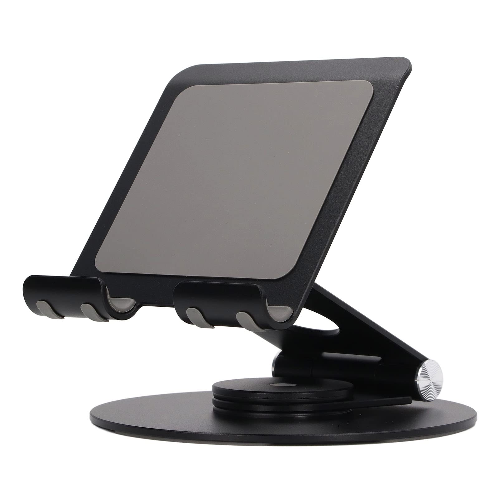 Lybunair Foldable Phone Stand, 360 Degree Rotation Adjustable Height Aluminum Desk Stand with Stable Base for Laptops Under 17.3 inches (Black)