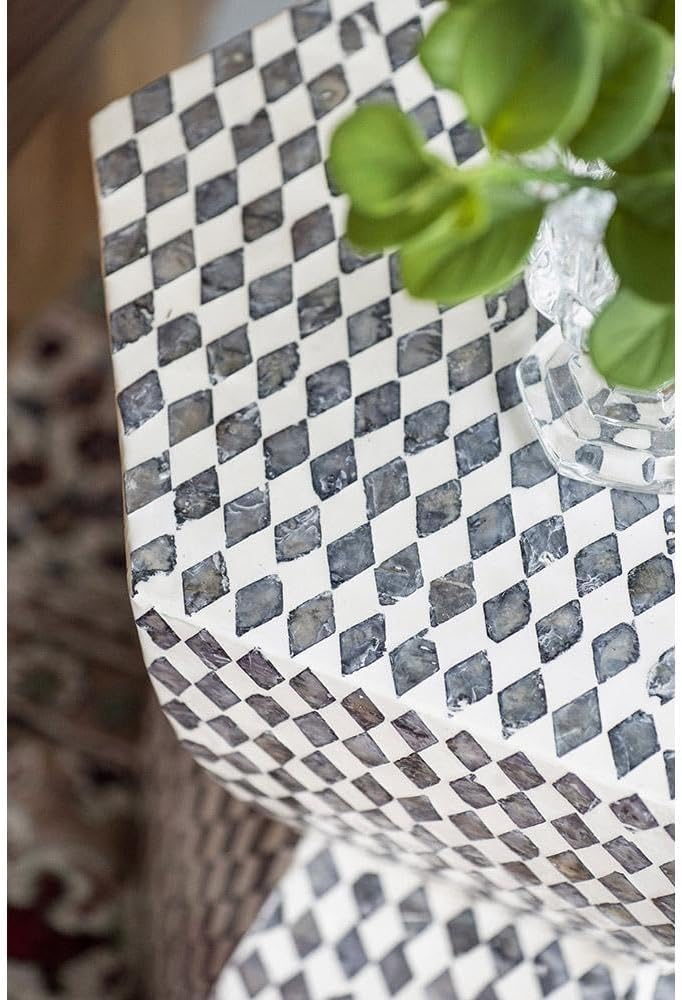 15"x13"x16.5" Concave Hexagonal Accent Stool Capiz Inlay Decorative Side Table for Living Room, Bedroom, Entryway, Office, Modern Indoor Plant Stand