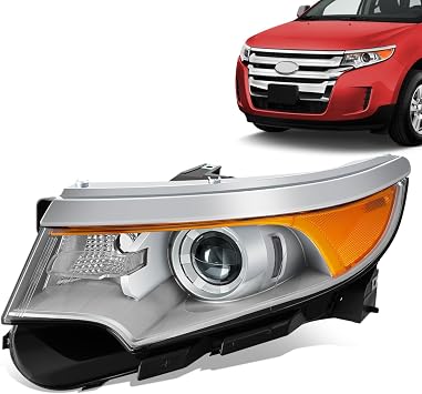 Headlights Assembly Compatible with 2011-2014 Ford Edge, Chrome Housing Clear Lens Amber Corner, Driver Left Side, OEM Factory Style FO2502293