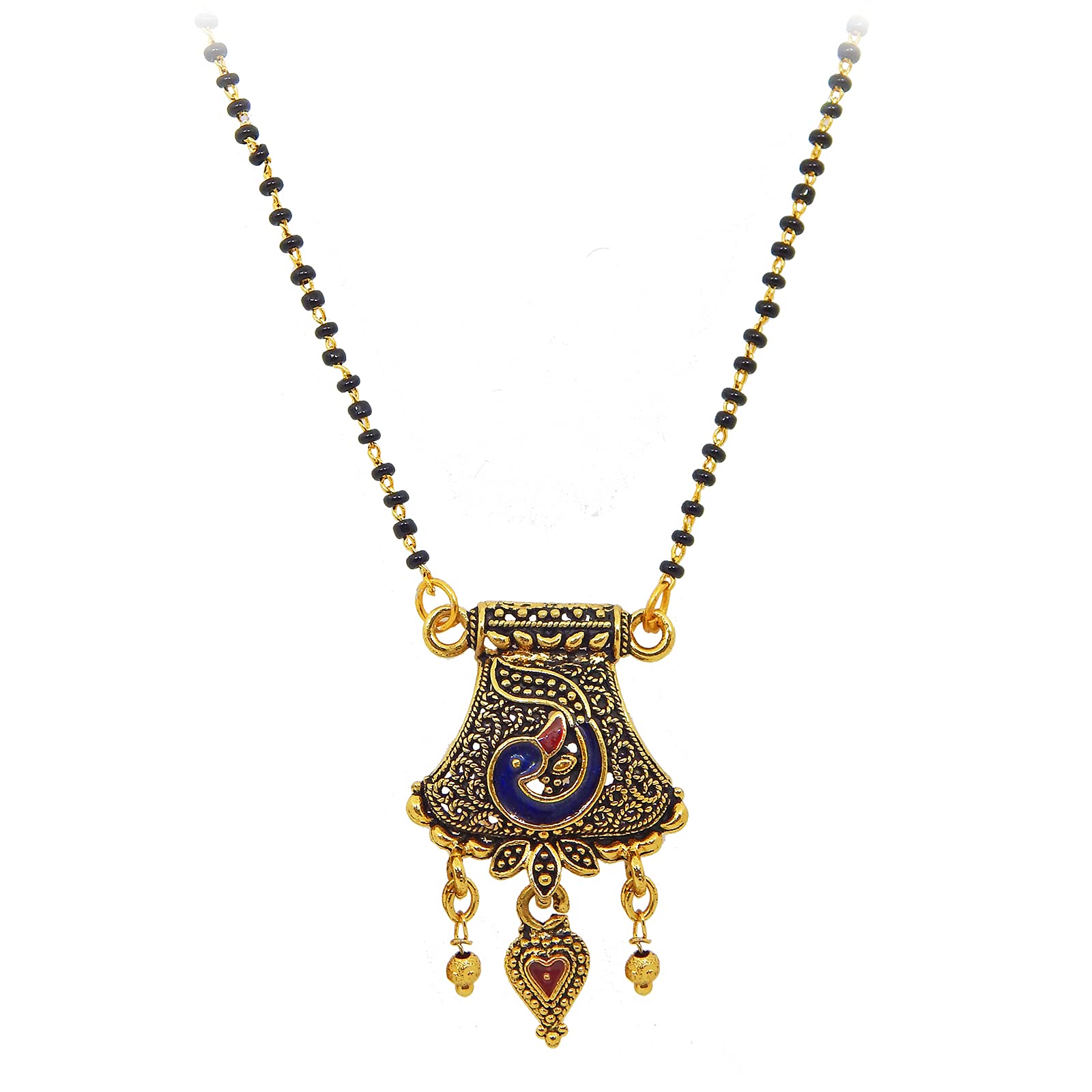 Fresh Vibes Golden Peacock Design Black Beads Single Chain Pendant Mangalsutra for Women (18 inch) - Fancy & Simple Daily Use Short Mangal Sutra Necklace for Ladies (B09GPRLH89) Amazon Price History, Amazon Price Tracker