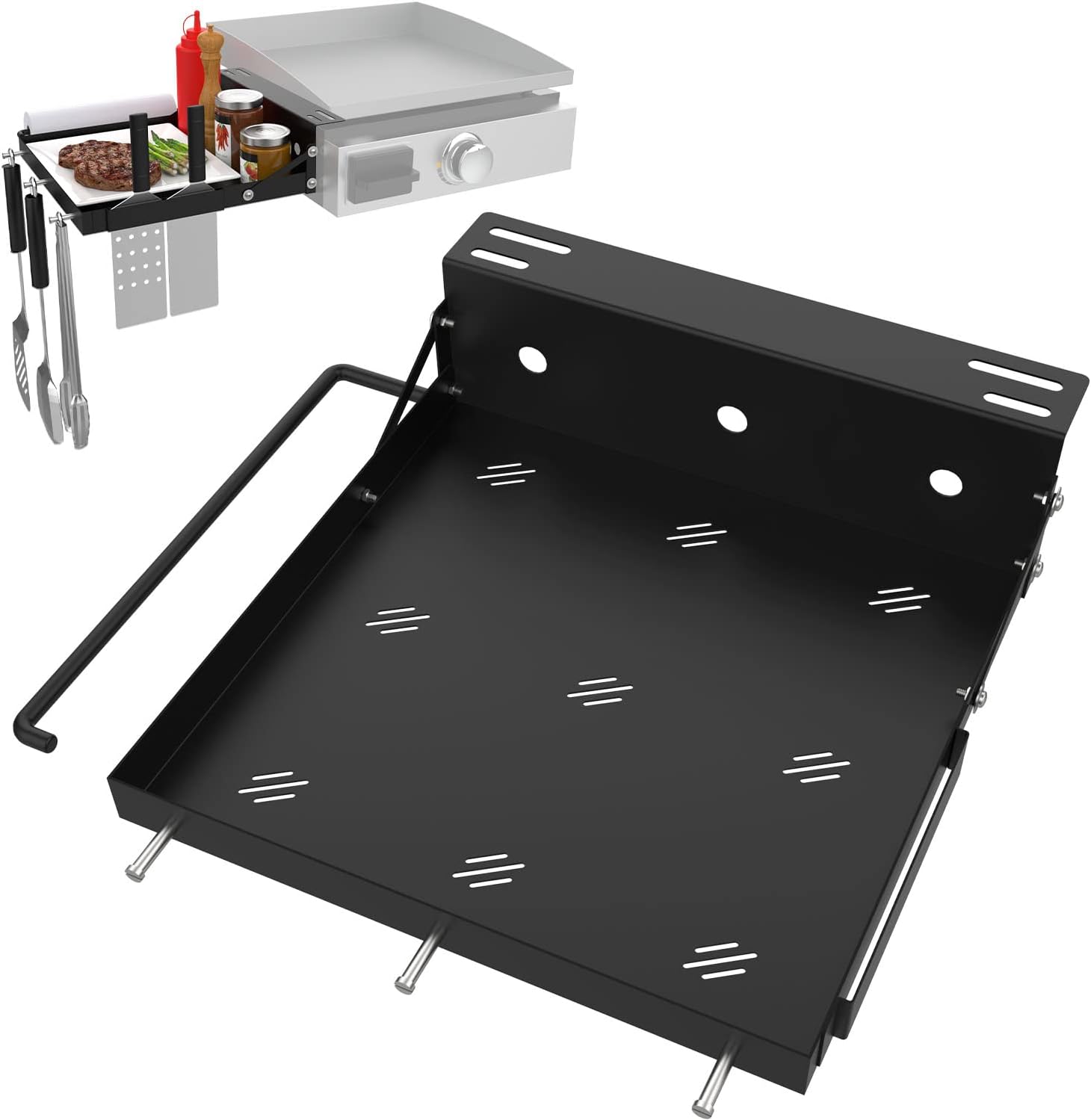 Grill Side Shelf for Blackstone 17" 22" 28" Griddle, Accessories for Blackstone 17 Inch 22 Inch 28 Inch Table Top Griddle, Black