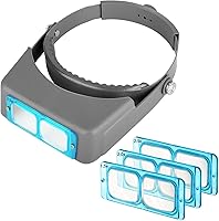 Vista 1 de SUNJOYCO Head Mount Magnifier, Headband Magnifying Glasses 1.5X 2.0X 2.5X 3.5X, Headband Magnifier with 4 Optical Glass Lenses, Jewelers Visor for