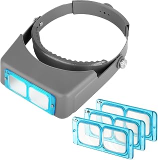 SUNJOYCO Head Mount Magnifier, Headband Magnifying Glasses 1.5X 2.0X 2.5X 3.5X, Headband Magnifier with 4 Optical Glass Lenses, Jewelers Visor for Close Work, Reading, Sewing, Watch Repair, DIY Crafts