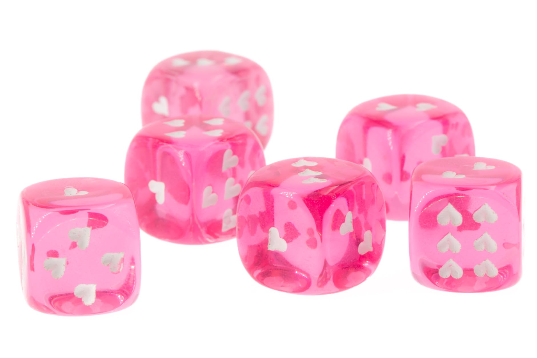 WeLoveDice - Würfel pink mit weißen Herzen - Made in Germany - 6 Stück