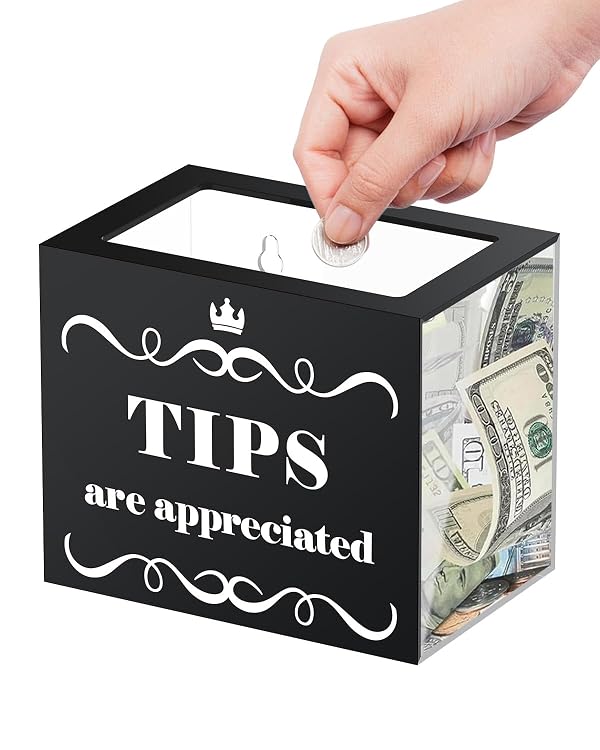 Uniclife Acrylic Tip Jar for Bartenders, 6" x 4" x 5", Plastic Tips Jar Tip Box, Tip Bucket Money Storage Container Cash Collection Box for Bars Restaurants Cafes, Donation Boxes Suggestion Boxes by Uniclife - Used condition - CA$8.95