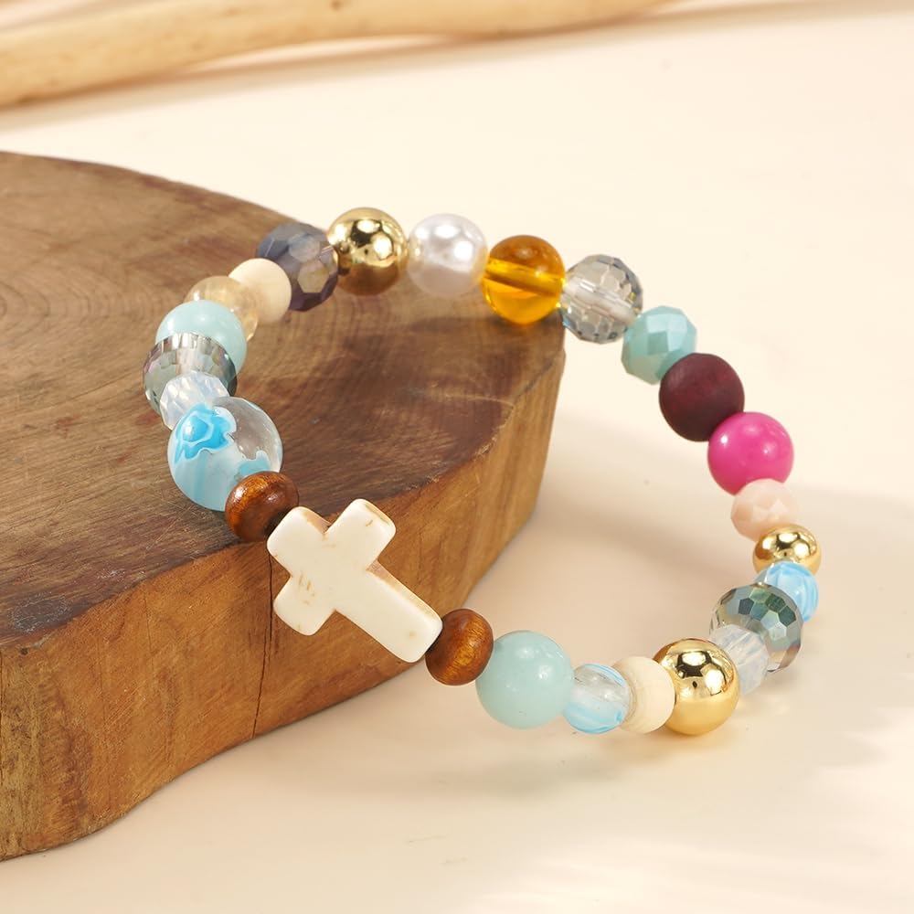 Colorful Crystal Beaded Cross Bracelets for Women Charm White Crosses Bracelet Fashion Jewelry Gifts - Image 6