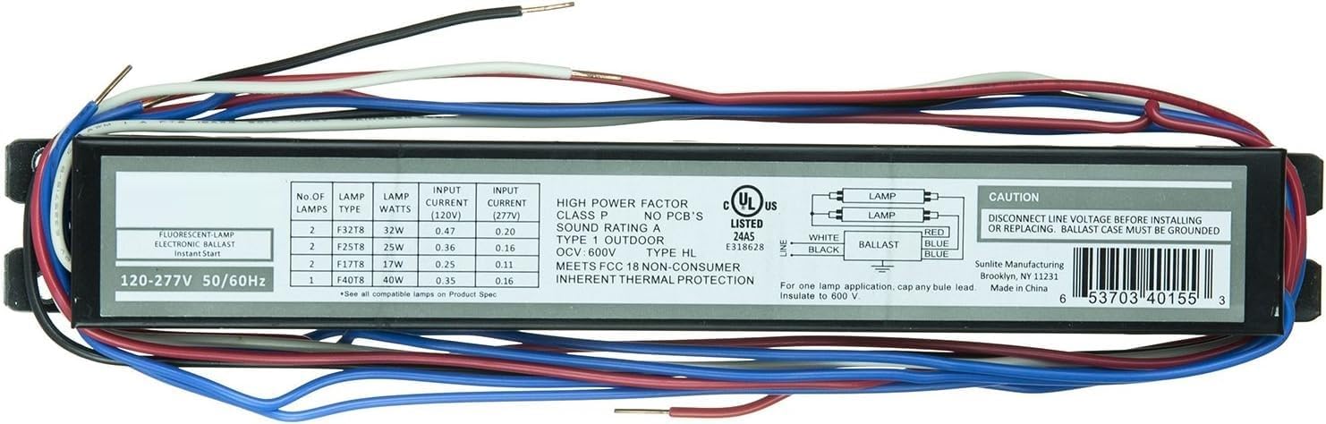 Diodesy- Electronic Fluorescent Ballast T8 Instant Start Multi-Volt 120-277V 32W High Output Linear Ballast 60Hz Class P Use with Two Lamp F32T8 F35T8 F17T8 One Lamp F40T8 UL Approved