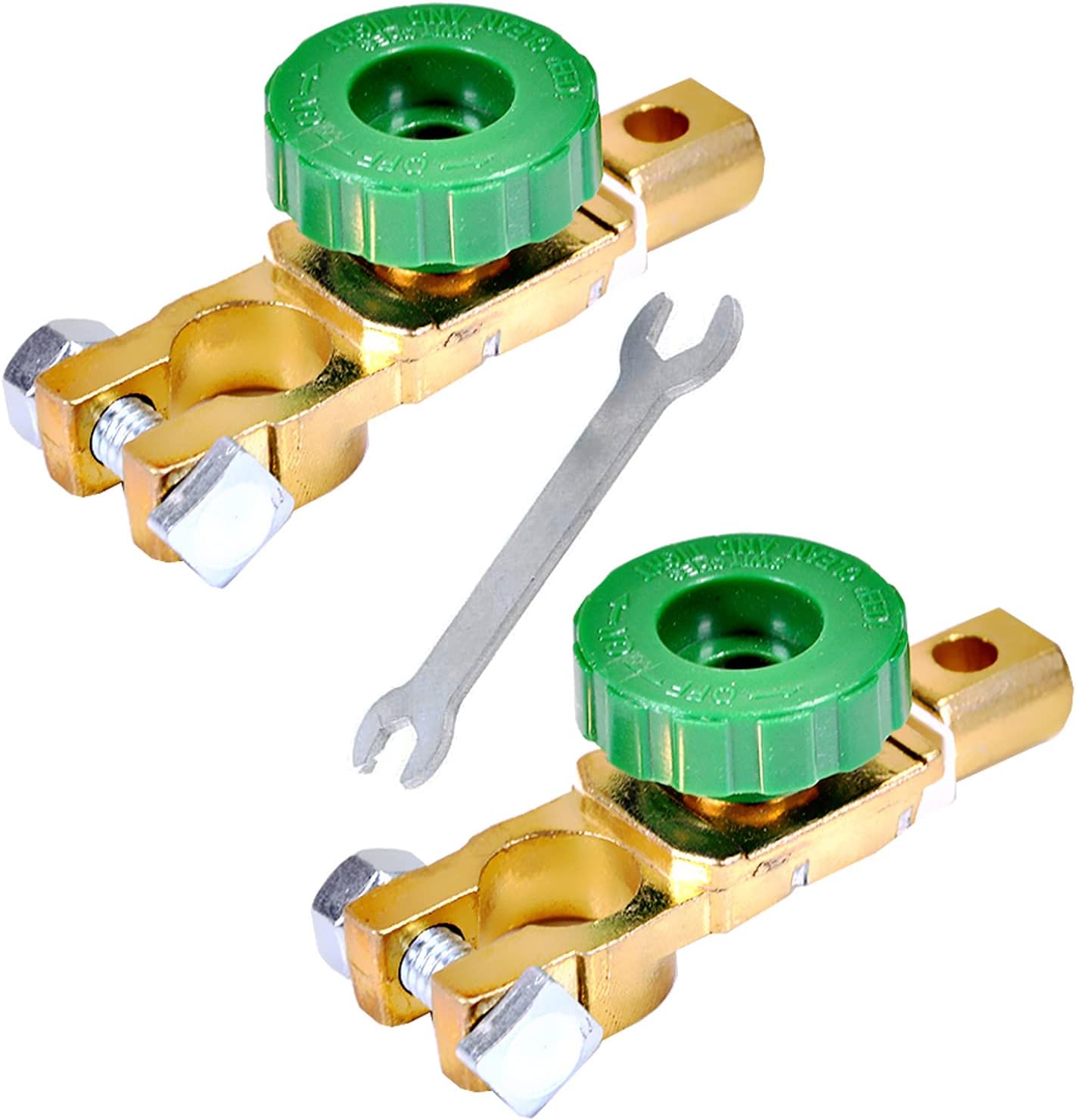 2 Pack Quick Disconnect 12/24V Power Terminal Isolator with Green Knob for Car, Auto, Caravan, Truck Battery Cut off and Disconnect Switch
