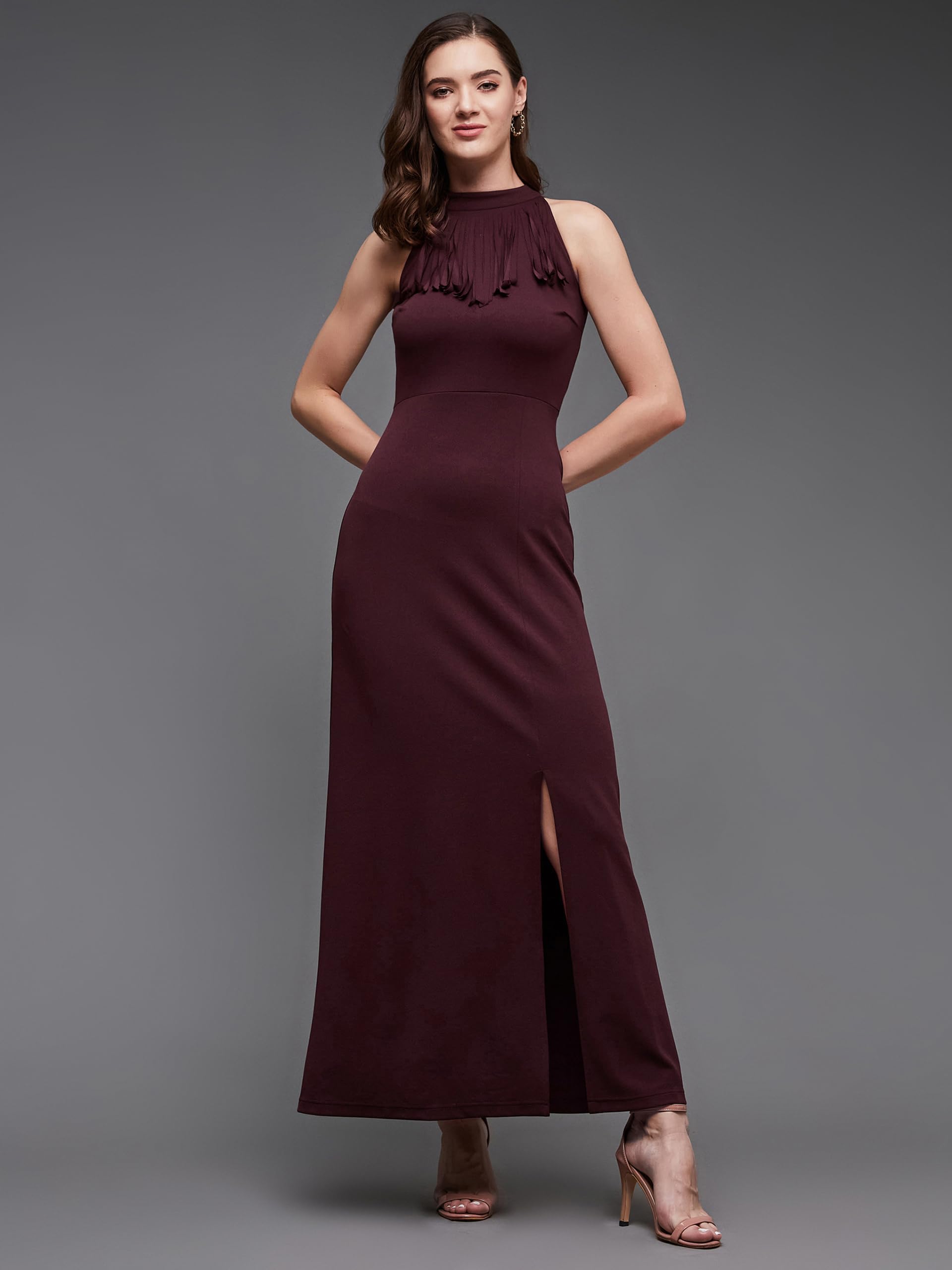 Miss Chase Women's Solid Maxi Dress (Plus Size) (Mcaw18D12-46-371-04, Merlot Wine, M)