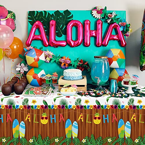 Bkeecten 3Pcs Hawaiian Luau Tablecloth For Party Decoration, 54×108 Inch Hawaii Disposable Plastic Table Covers Palm Leaves Pineapple Tablecloth For Summer Beach Birthday Tropical Aloha Party Supply #TOP4