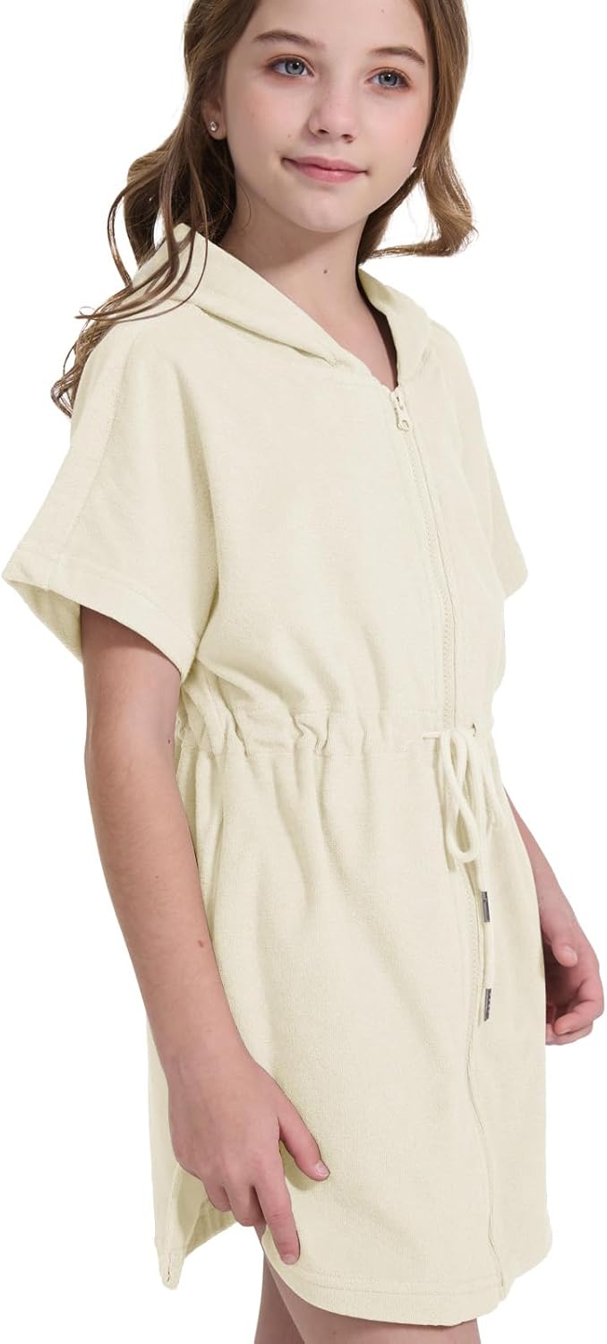 Girls Swim Terry Cloth Cover Ups Kids Swimsuit Coverup Zip-Up Beach Bathing Suit Wraps with Pockets 5-14 Years - Image 2
