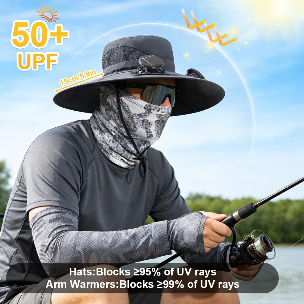 Cappello da sole a tesa larga con ventilatore integrato, 3 velocità del vento regolabili, ricarica solare e USB, con ventola, per escursionismo, campeggio, pesca, alpinismo, protezione UV estiva