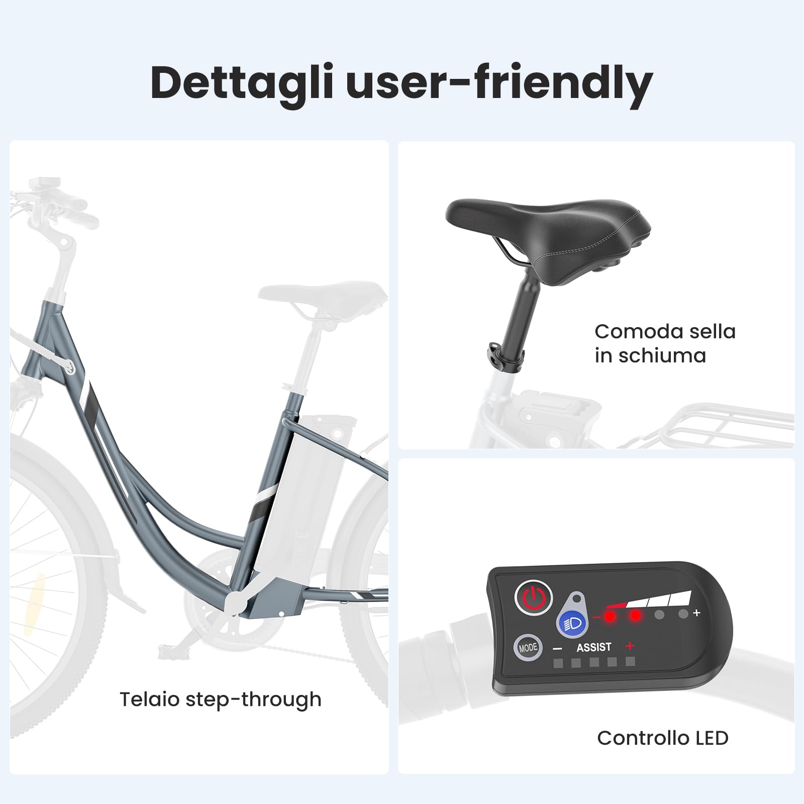 Touroll B1 Bicicletta Elettrica, 26" Bici Elettrica Adulto con 36V 15.6Ah Batteria al Litio Rimovibile, Autonomia di 90 KM, 7 Velocità, Velocità Max 25km/h