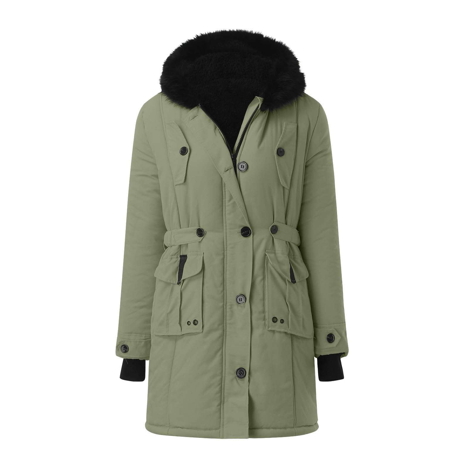 Winterjacke Damen Grosse Grössen Mittellang Wintermantel Warm Gefüttert Fleece Parka Mantel Mit Kapuze Kunstpelzkragen Jacke Frauen Winterparka Verdickene Outdoor Übergangsjacke Mit Taschen Zip