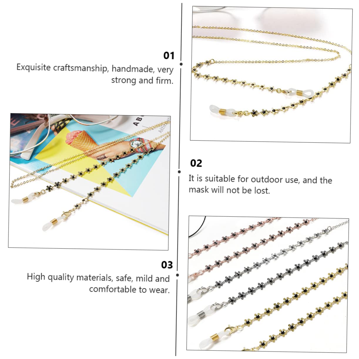 BESPORTBLE Elektroplattenkette Brillenkette Gläser Nacken Gold Zubehör Blume Brillenband Ketten Für Brillen Kette Für Brille Kupfer