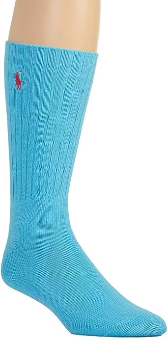 POLO RALPH LAUREN Mens Cotton Crew Sock with Polo Embroidery, 8205B, Sky Blue, O/S