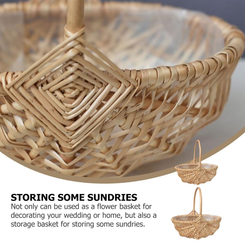 Yardwe Wicker Planter Basket 2Pcs Rattan Woven Baskets Wedding Girl Basket with Handle Arrangement Baskets for Wedding Ceremony Decor Rustic Wedding Decor