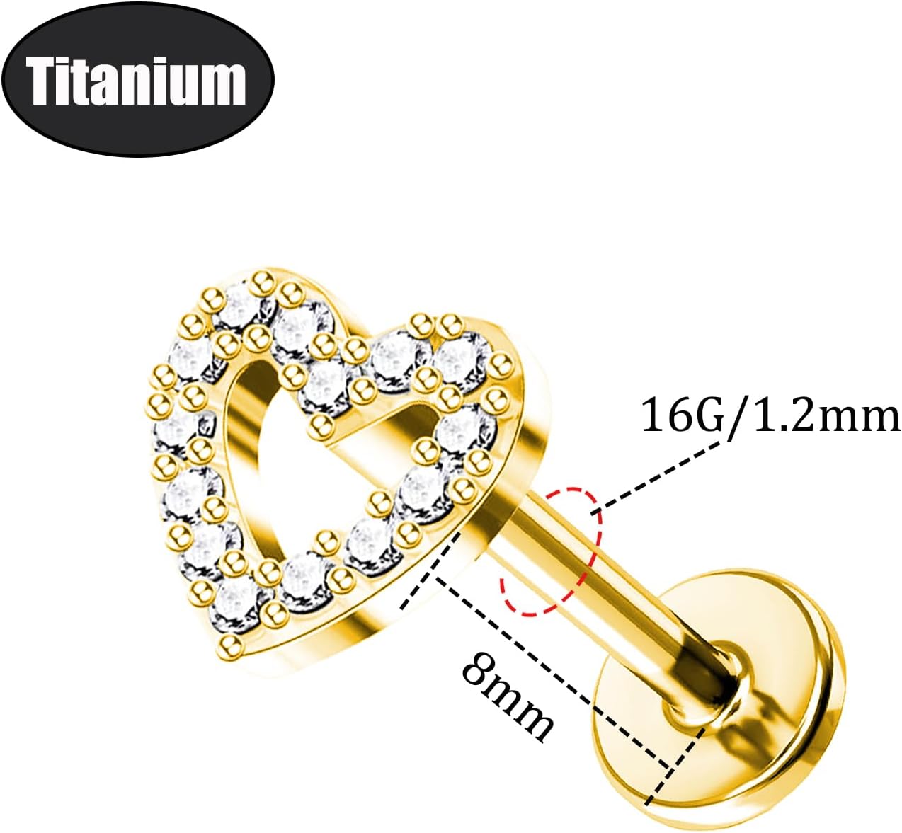 G23 Titanium 16G Push in Flatback Stud for Flat, Helix, Tragus, Conch, Lobe CZ Nose Stud Lip Stud Hypoallergenic Cartilage Earring Piercing Jewelry - Image 2