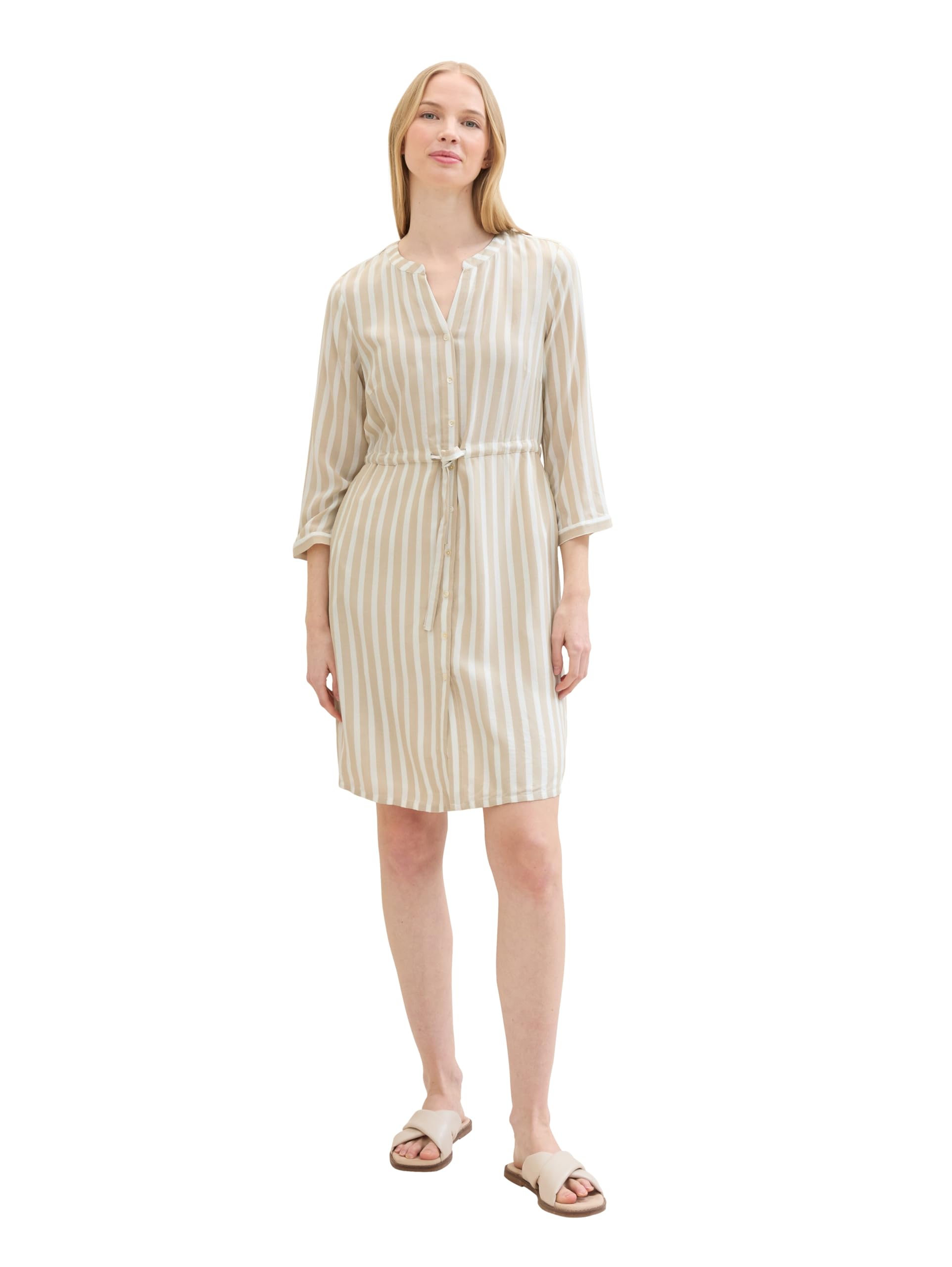 TOM TAILOR Women's Dress with Stripes and Tie Belt, 35211 - Beige Offwhite Stripe, 16