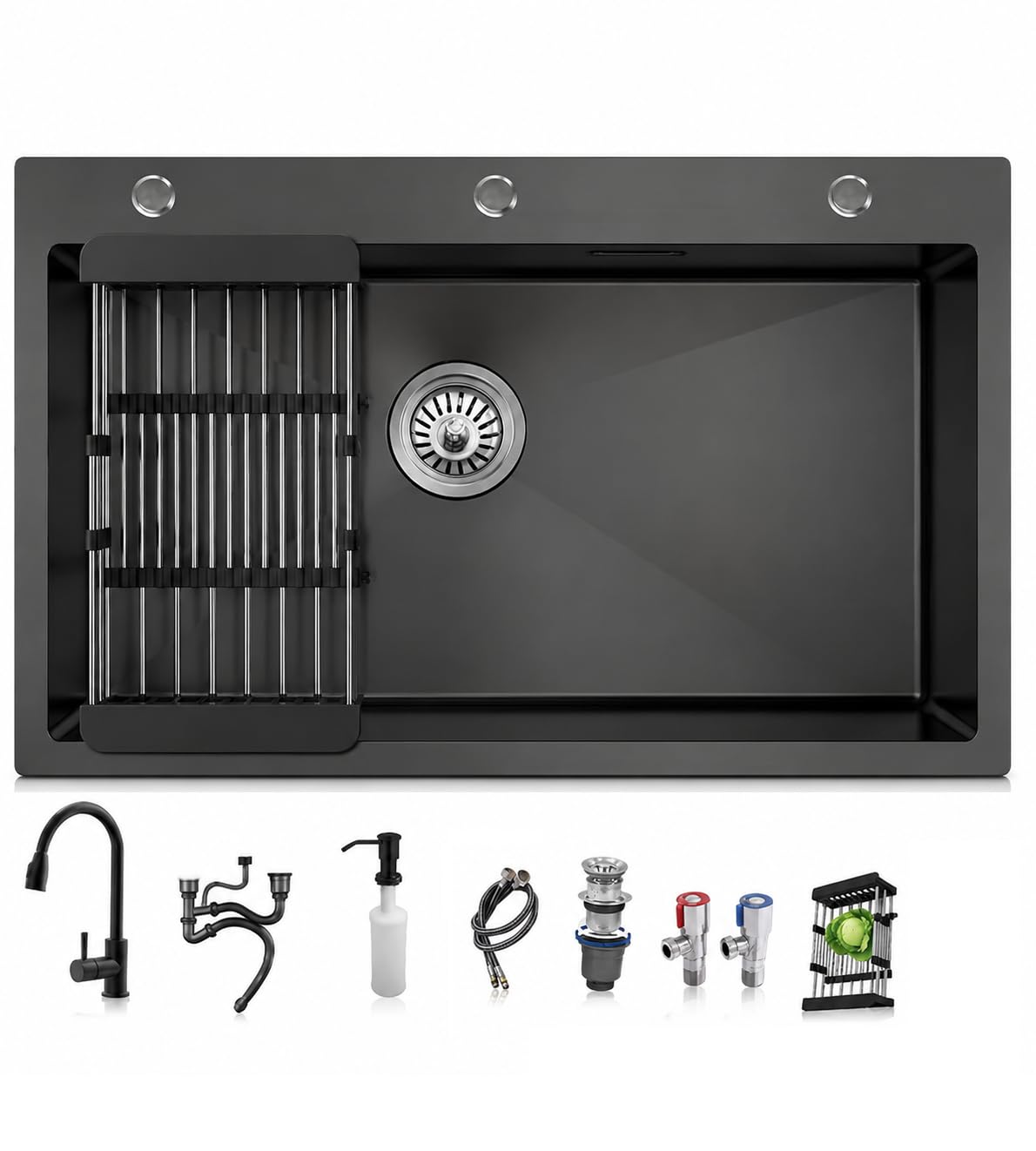 inless zlewozmywak stalowy 68 x 45 cm – ello Cucina Vasca Sottopiano z kranem, dozownikiem mydła i zestawem odpływowym, odporny na zarysowania, cichy i łatwy do czyszczenia, profesjonalny zlew