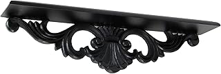 Benjara Hand Carved Wooden Wall Shelf with Floral Design Display