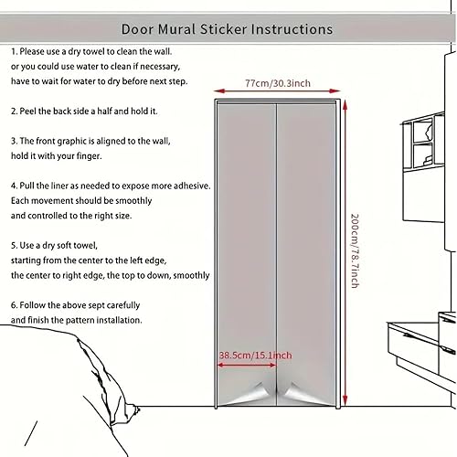 Miniatura 7 de Adhesivo para puerta de 30.31 x 78.74 pulgadas, estilo escultura de hoja dorada, panel de arte decorativo, dormitorio, sala de estar, pasillo,