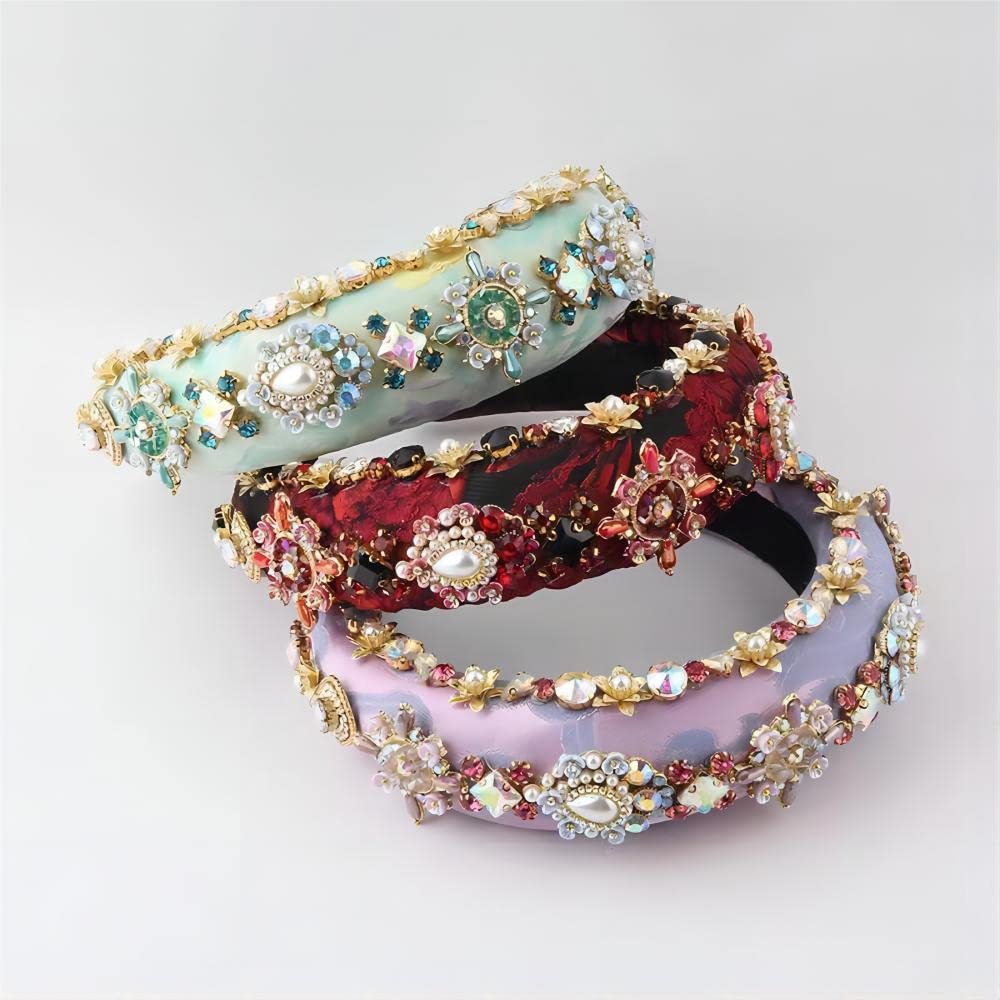 Women's Fashion Rhinestone Hair Accessories Headband, Gorgeous Vintage Thick Sponge Headband Women Gift Rhinestone Crystal Headband, Headband Accessories Headwear Jewelry, Light Green