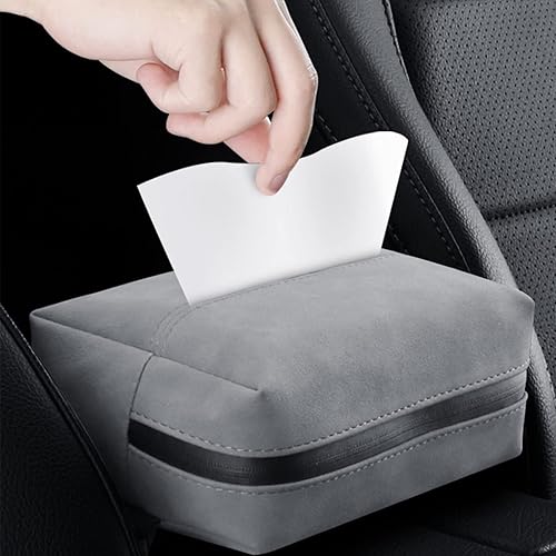 Miniatura 5 de Soporte para pañuelos de automóvil, de piel sintética, para asiento trasero, consola central y visera solar con correa ajustable (marrón-A)