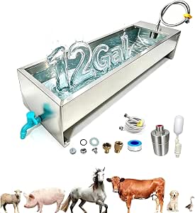 Automatic Livestock Water Trough with Float Valve Kit, Stainless Steel, 39.5" x 11.8" x 7.8", 12 Gallons