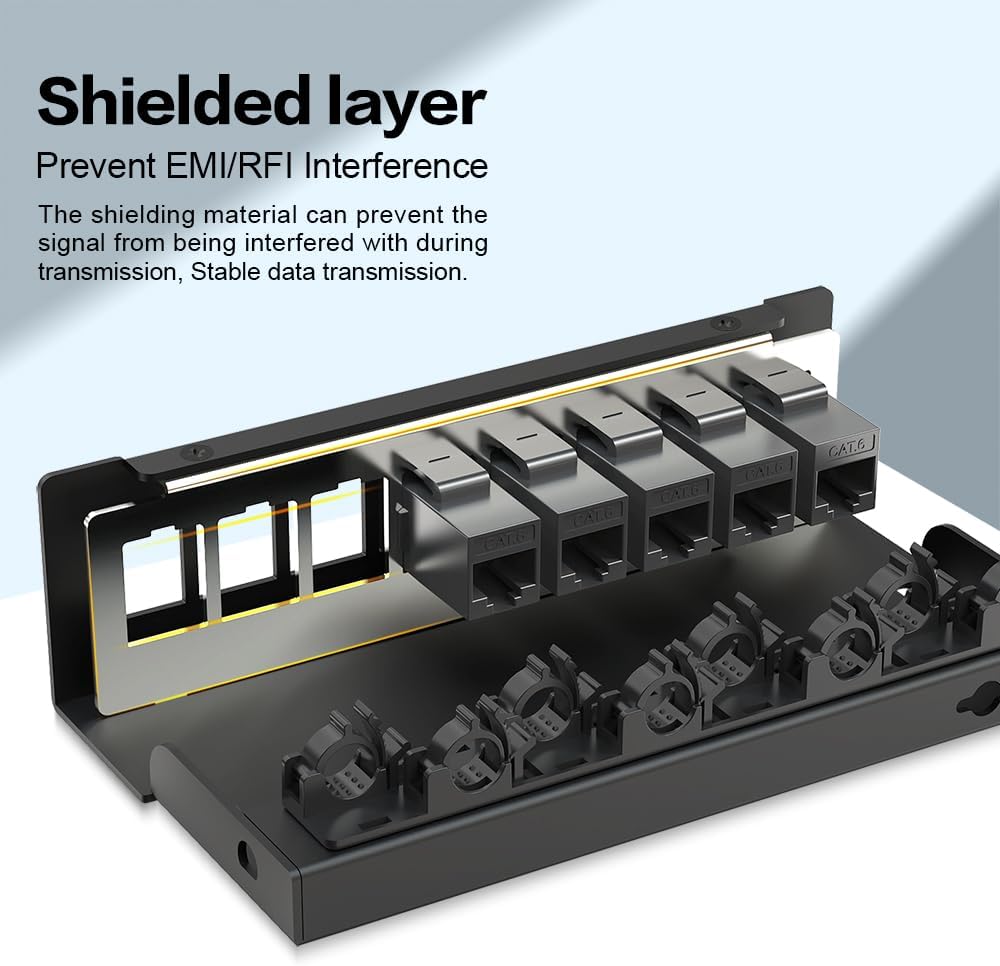 8Port Patch Panel CAT6 Keystone Patch Panel Shielded Network Patch Patch with Smart Cable Management for Home/Office Network (1U 8Port, CAT6)