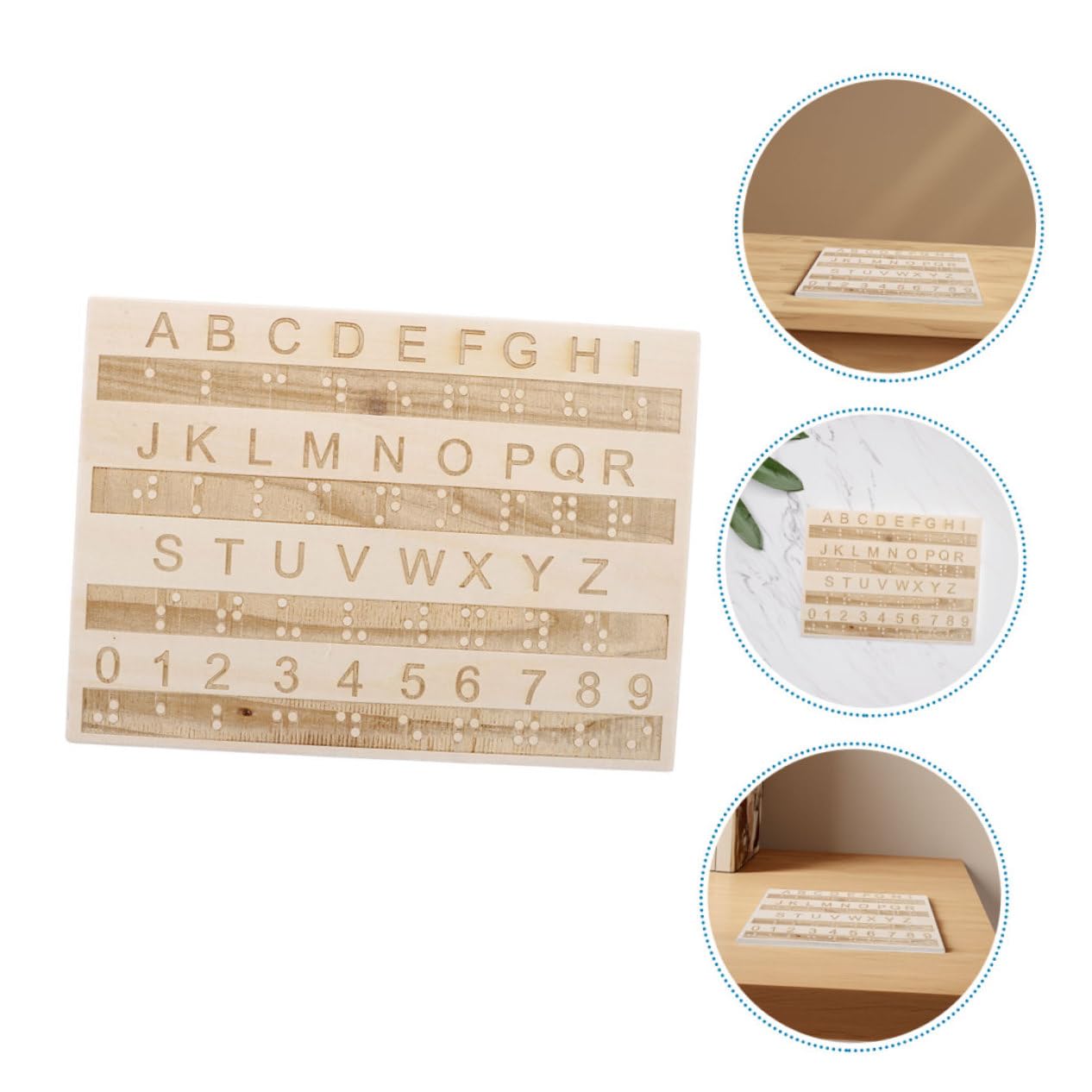 KOMBIUDA Tablero de Alfabeto Braille de Puntos en Madera para Enseñanza Táctil, Herramienta Portátil de 3 Piezas para Niños Ciegos y Aprendizaje Educativo Color Aleatorio