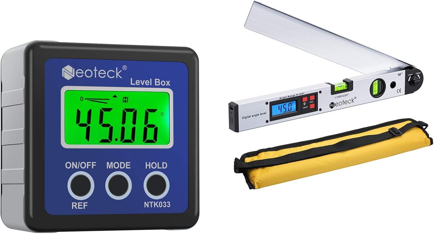 Neoteck Digital Level Box Angle Gauge + Aluminum Digital Angle Finder